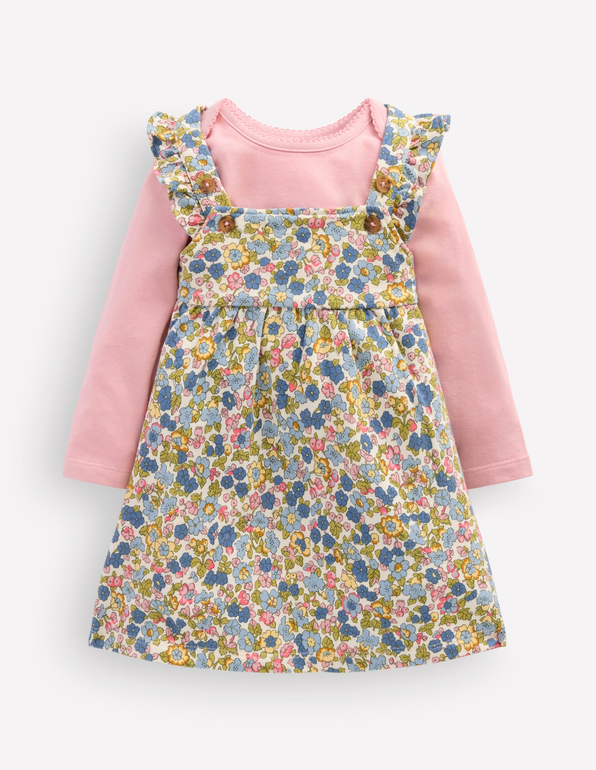 Jersey Pinny Dress Set-Blue Multi Ditsy Floral - Image 1