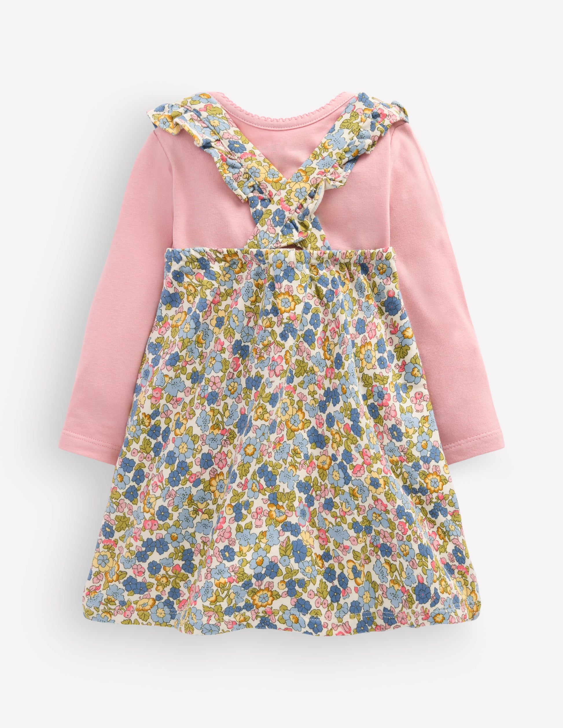 Jersey Pinny Dress Set-Blue Multi Ditsy Floral-2