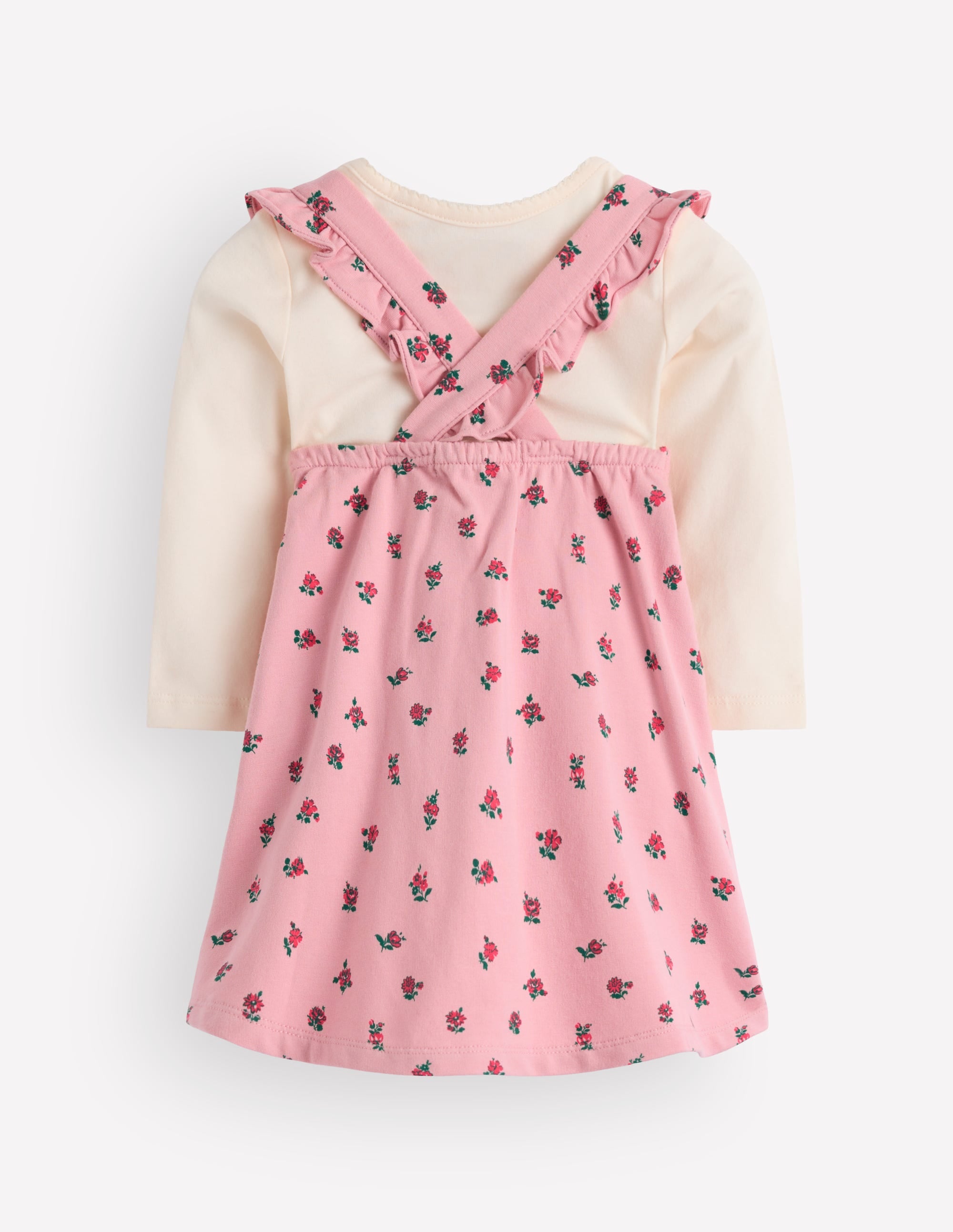 Jersey Pinny Dress Set-Pink Ditsy Vintage Roses - Image 2