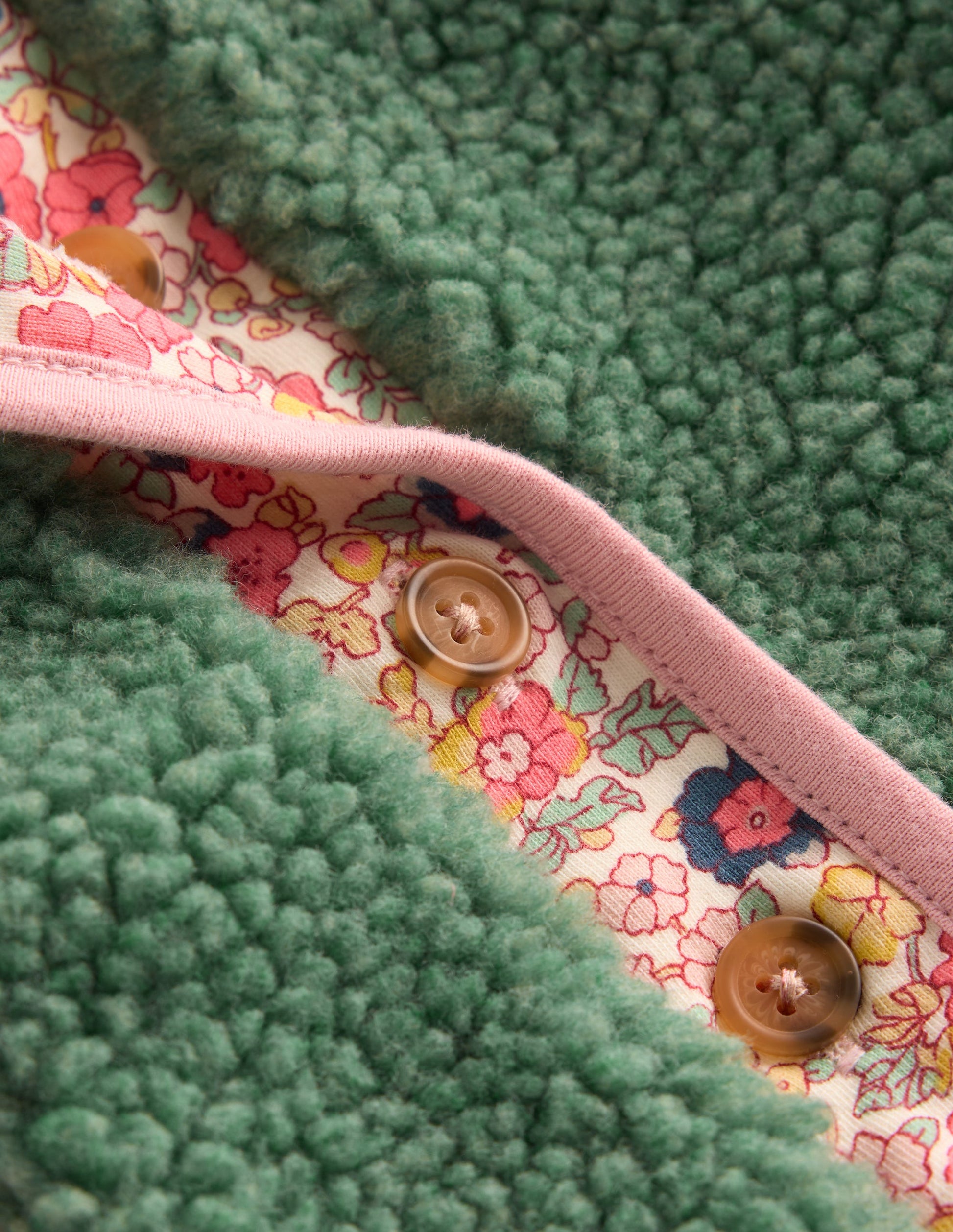 Cosy Borg Button-Down Jacket-Larch Green Floral-3