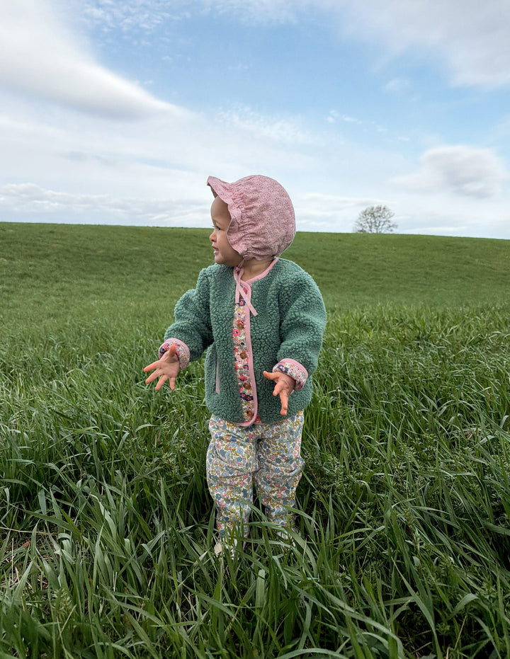 Cosy Borg Button-Down Jacket-Larch Green Floral