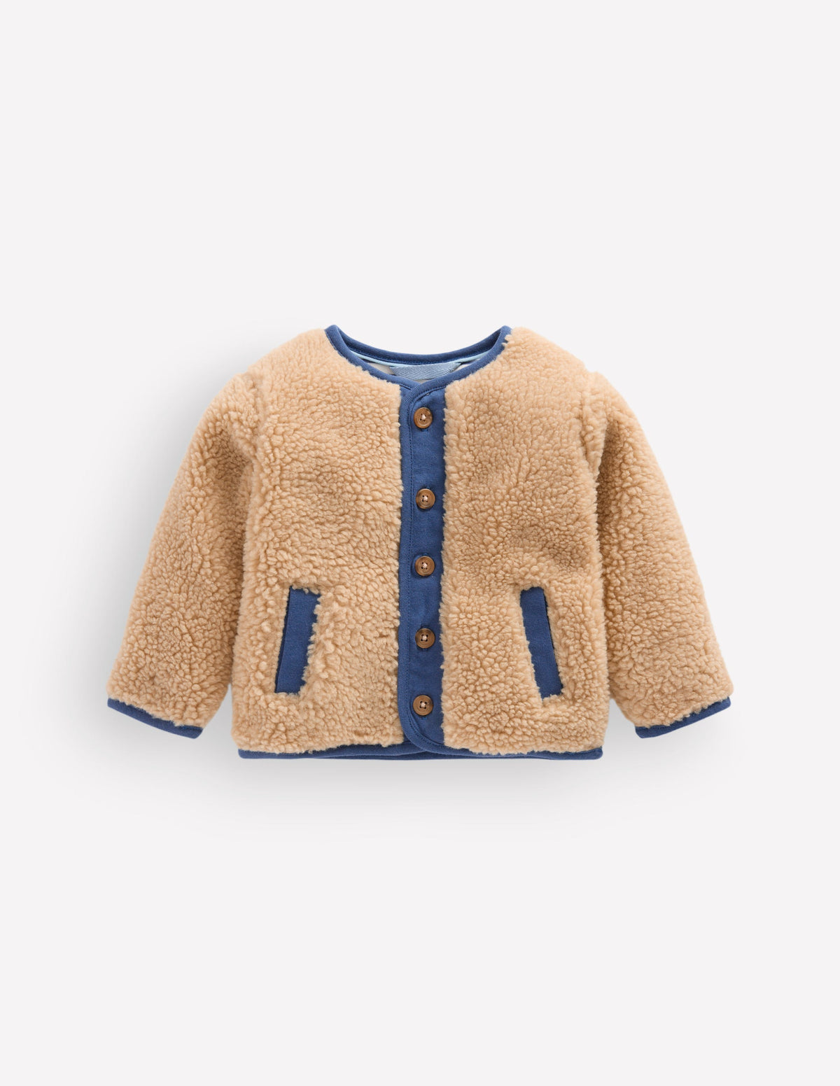 Cosy Borg Button-Down Jacket-Brown/Blue-1