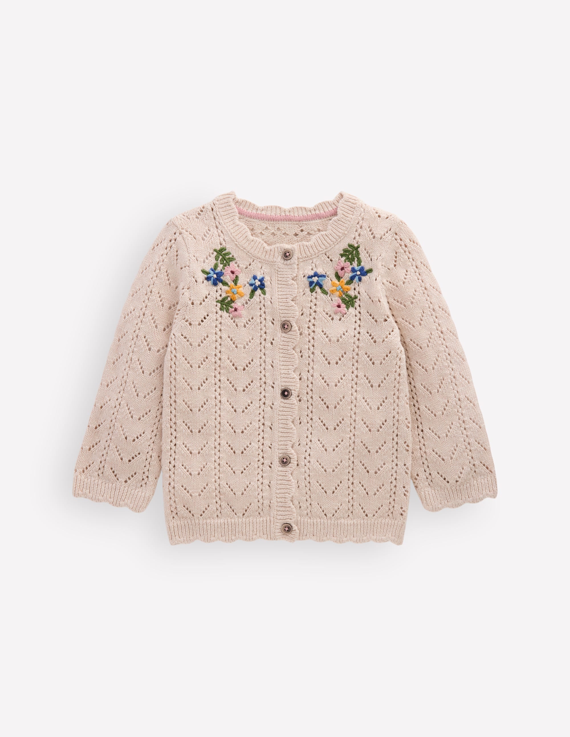 Embroidered Cotton Cardigan-Ecru Marl Mini Embroidered - Image 2