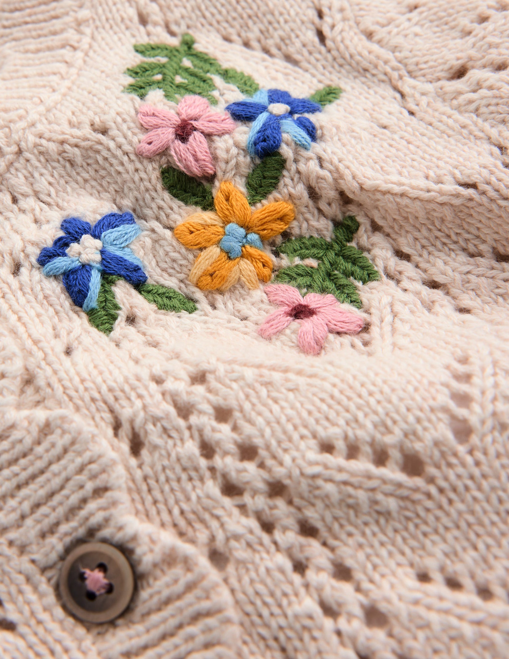 Embroidered Cotton Cardigan-Ecru Marl Mini Embroidered-4