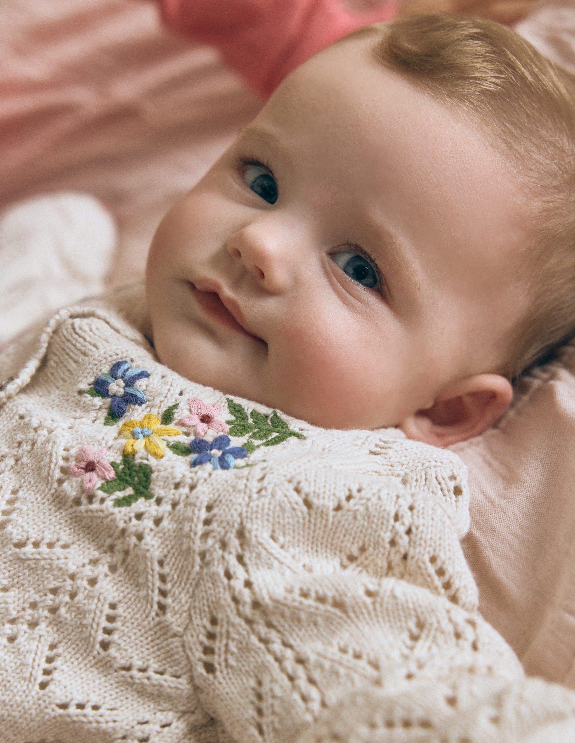 Embroidered Cotton Cardigan-Ecru Marl Mini Embroidered-1
