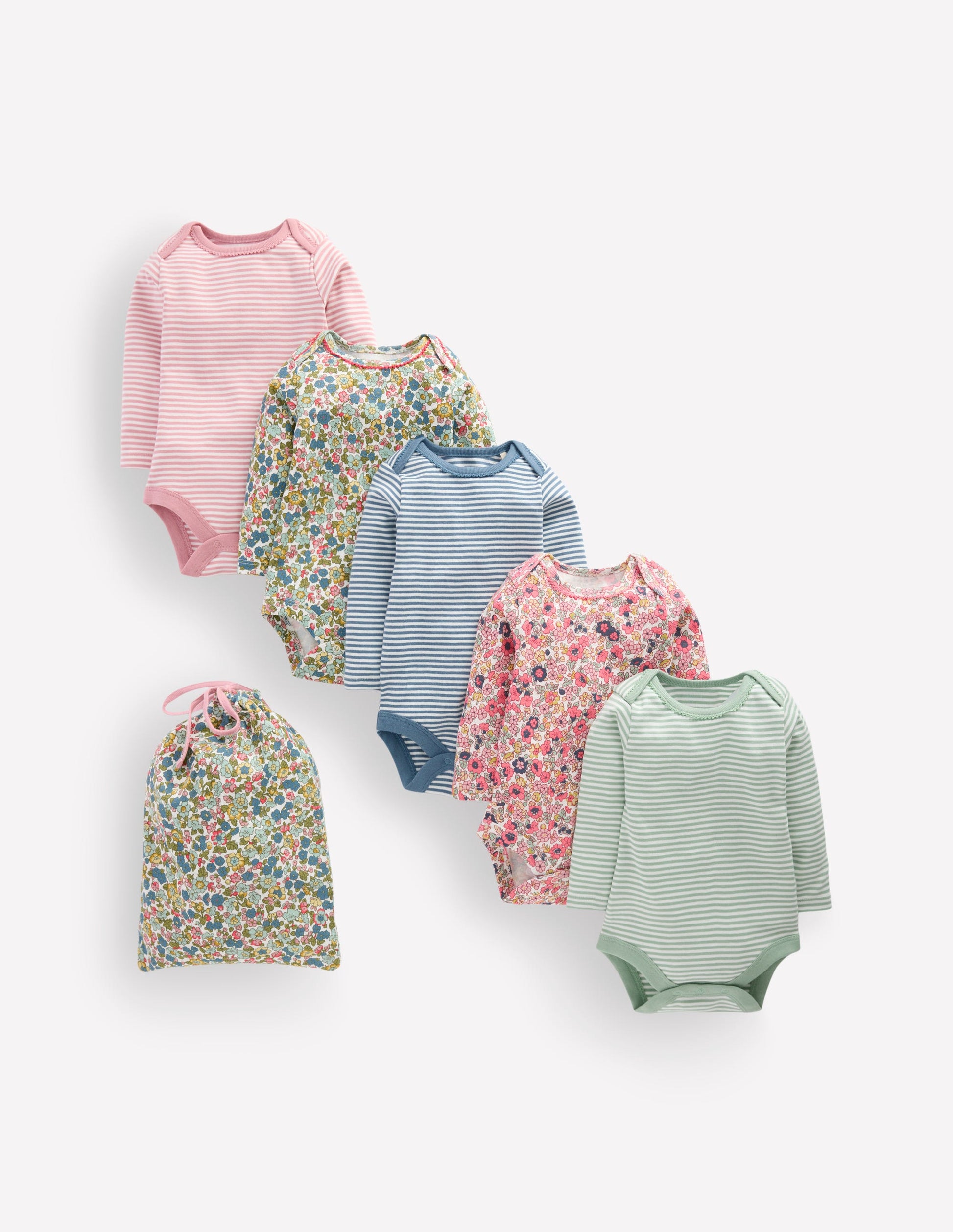 5-pack Cotton Bodies-Multi Floral Stripes-1