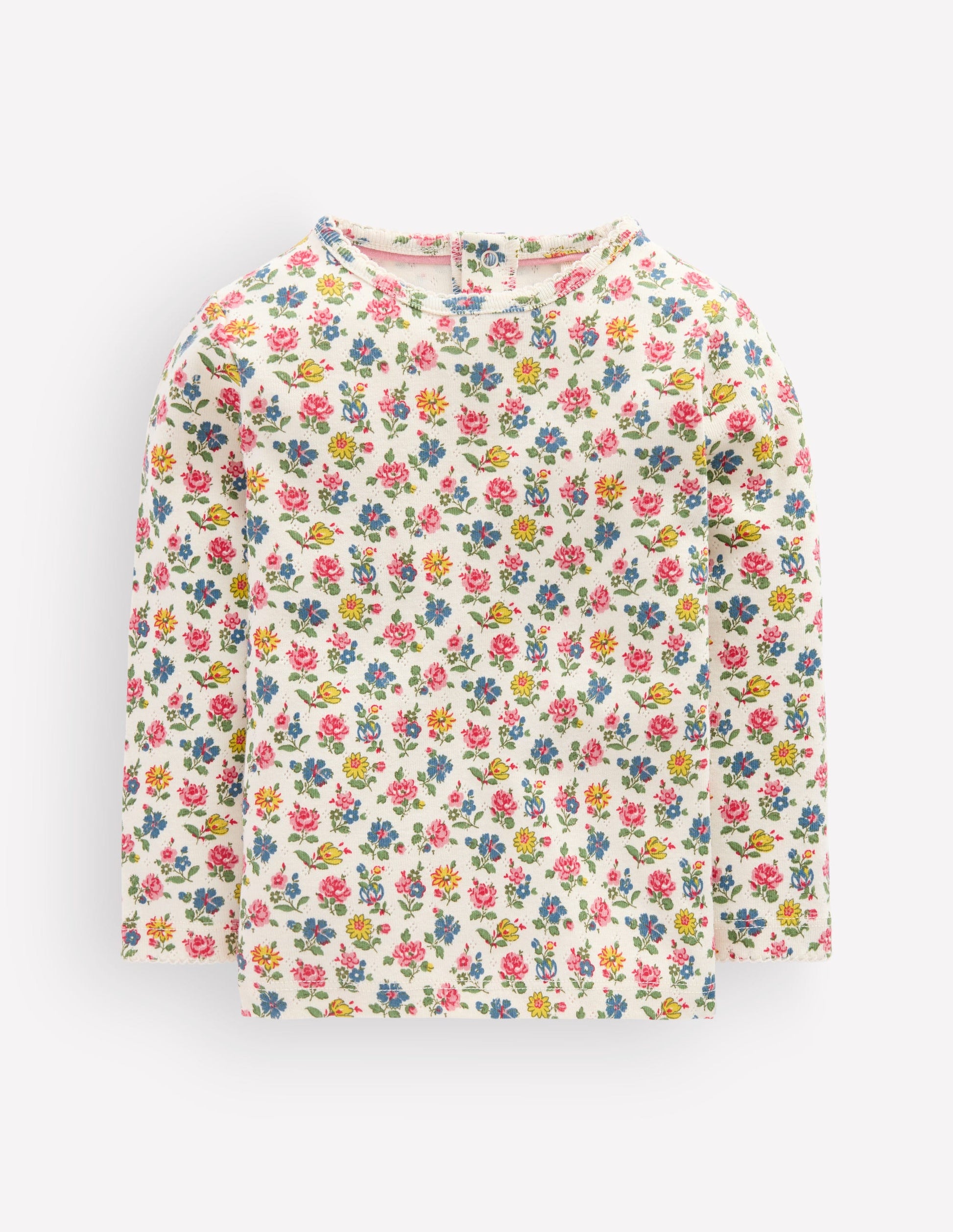 Cotton Pointelle Top-Multi Floral Print-1
