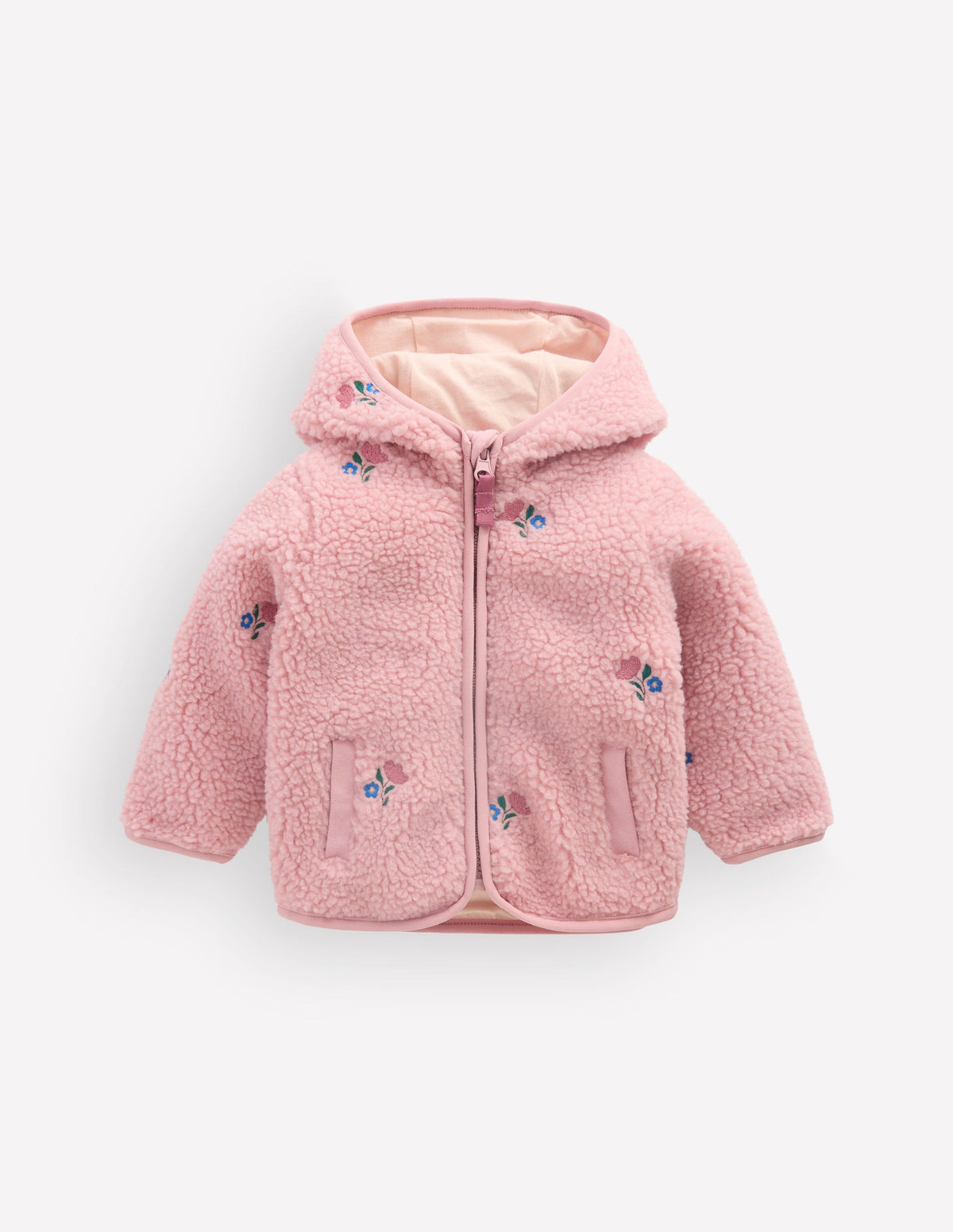 Embroidered Borg Jacket-Pink Floral-1