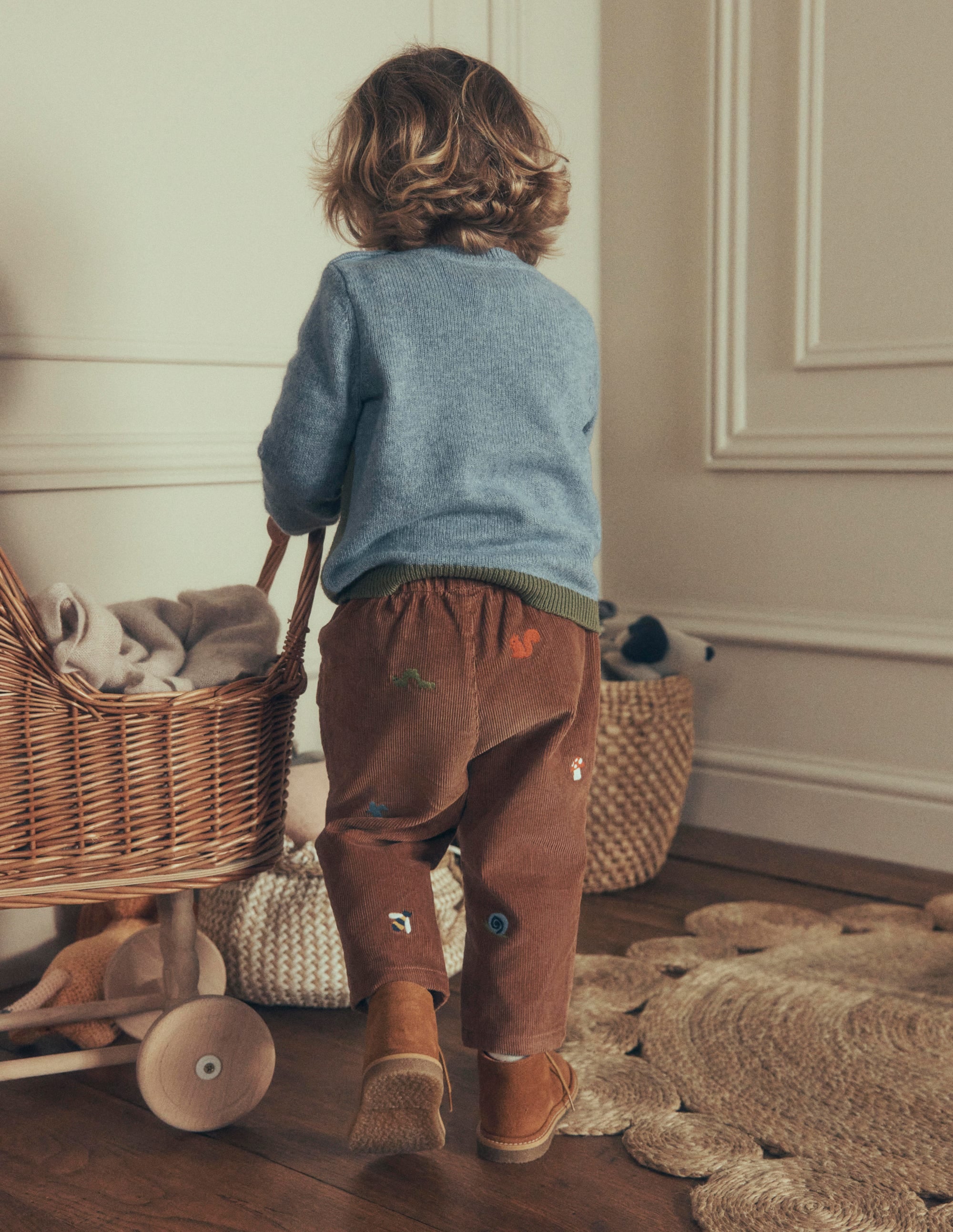 Cotton Cord Pants-Embroidered Taupe - Image 1