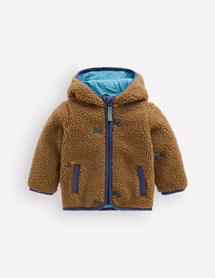 Embroidered Borg Jacket-Brown Multi Tractors