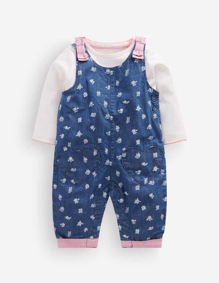 Woven Overalls Set-Chambray Roses