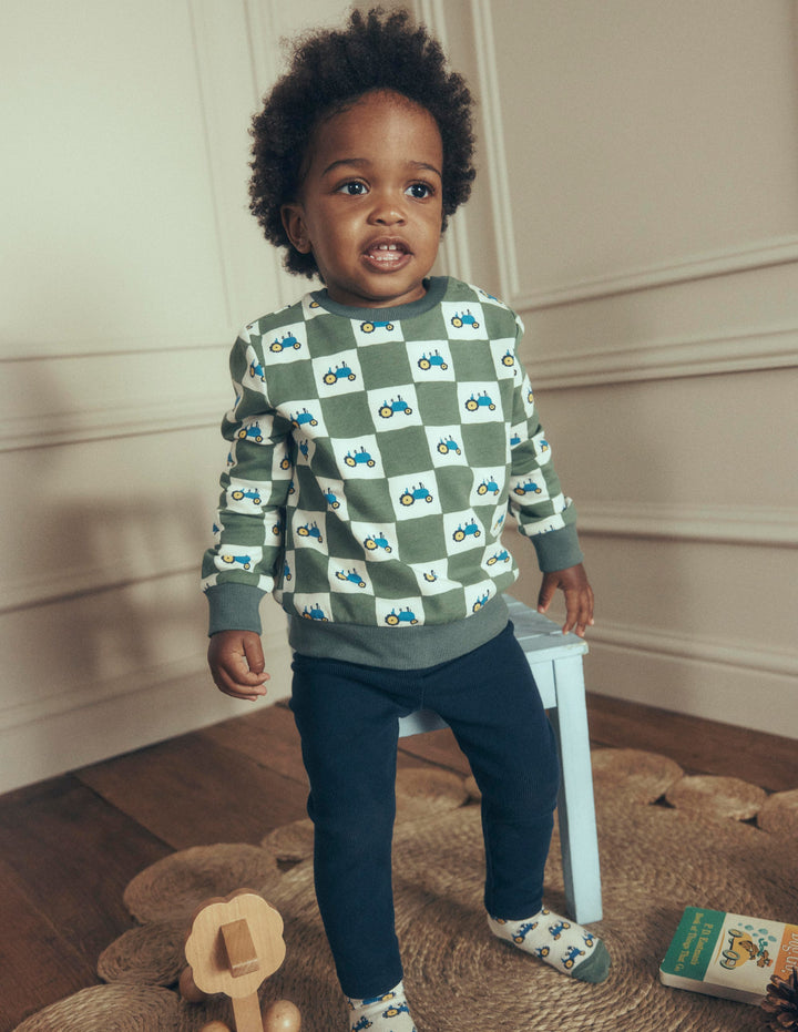 Sweatshirt & Legging Set-Green Check Tractors