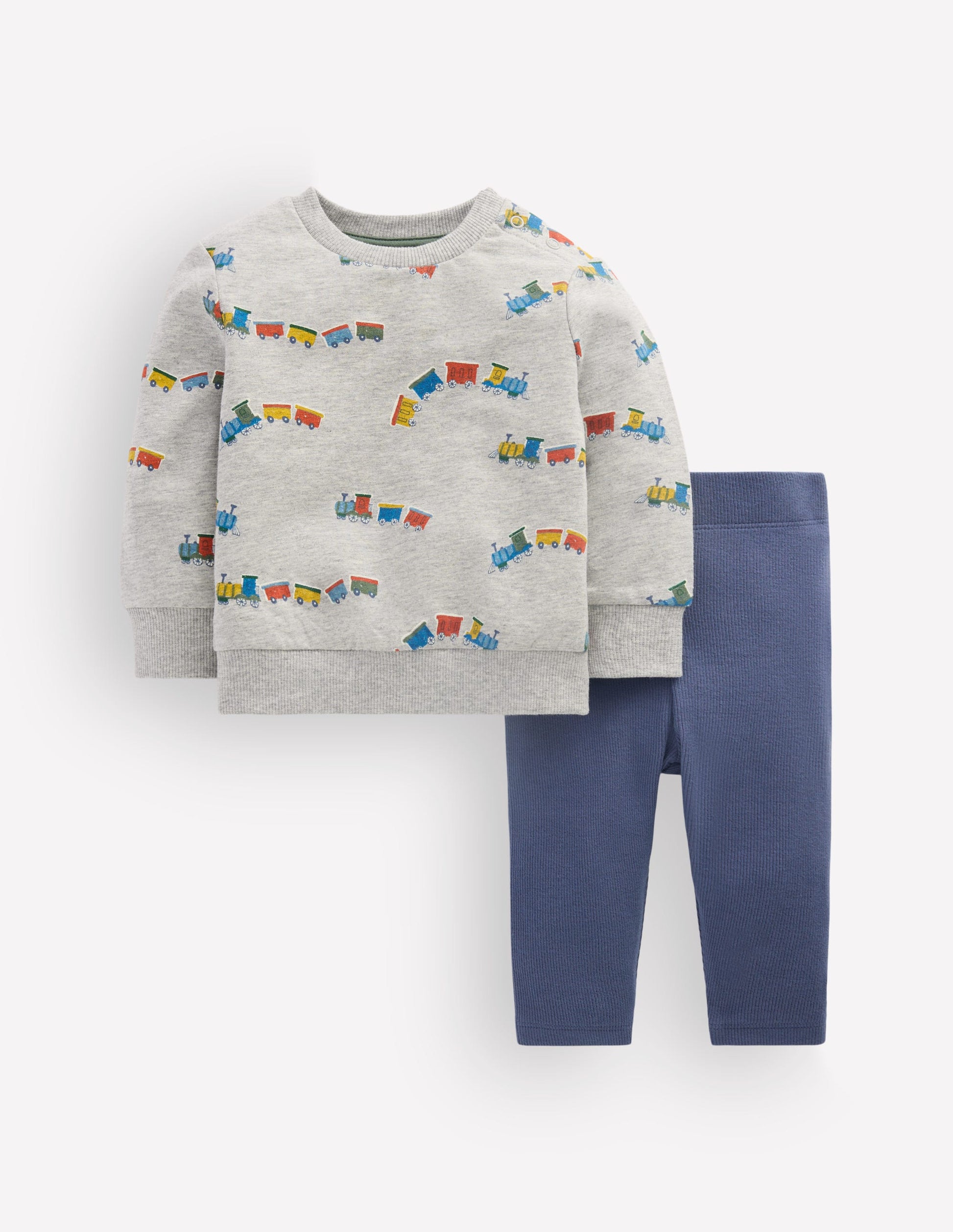 Sweatshirt & Legging Set-Grey Marl Trains-1