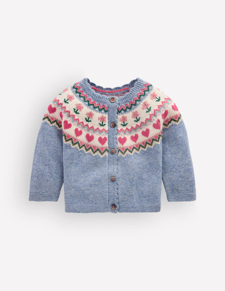 Fair Isle Cardigan-Glacier Blue Marl