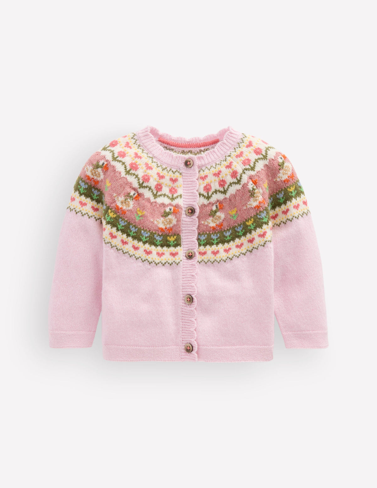 Fair Isle Cardigan-Chalk Pink Geese Fair Isle - Image 1