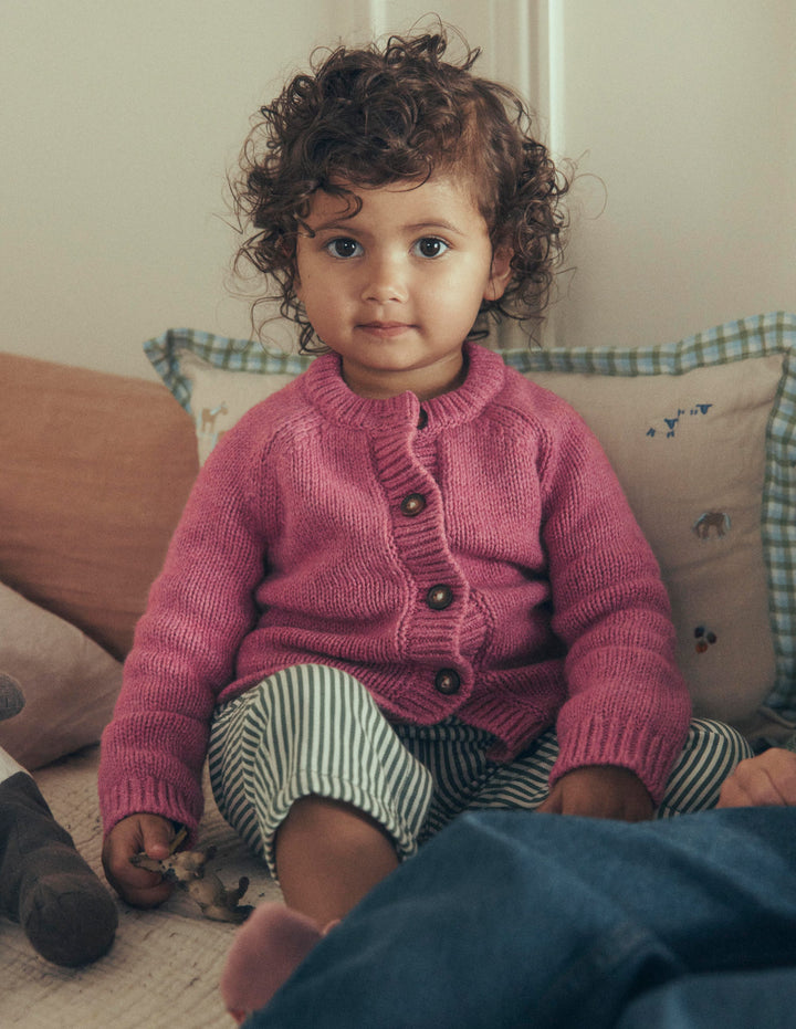 Chunky Cardigan-Pink Heather Marl