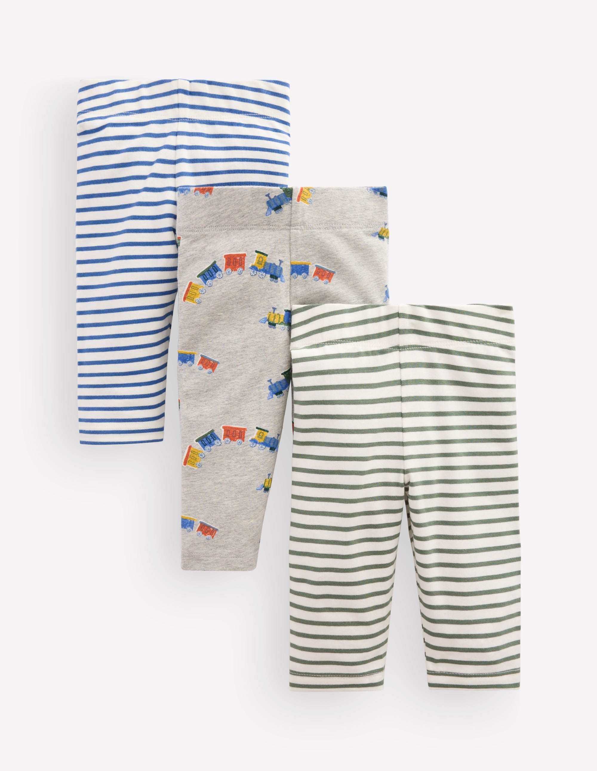 3-pack Cotton Leggings-Grey Marl Trains - Image 1