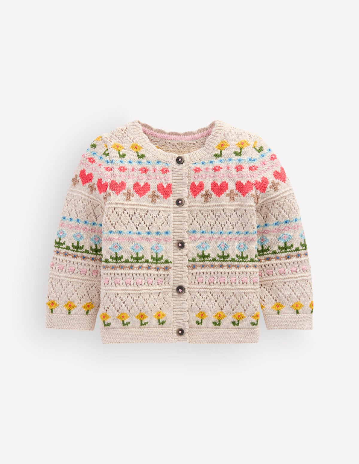 Cotton Fair Isle Cardigan-Oatmeal Marl Multi Flowers - Image 1