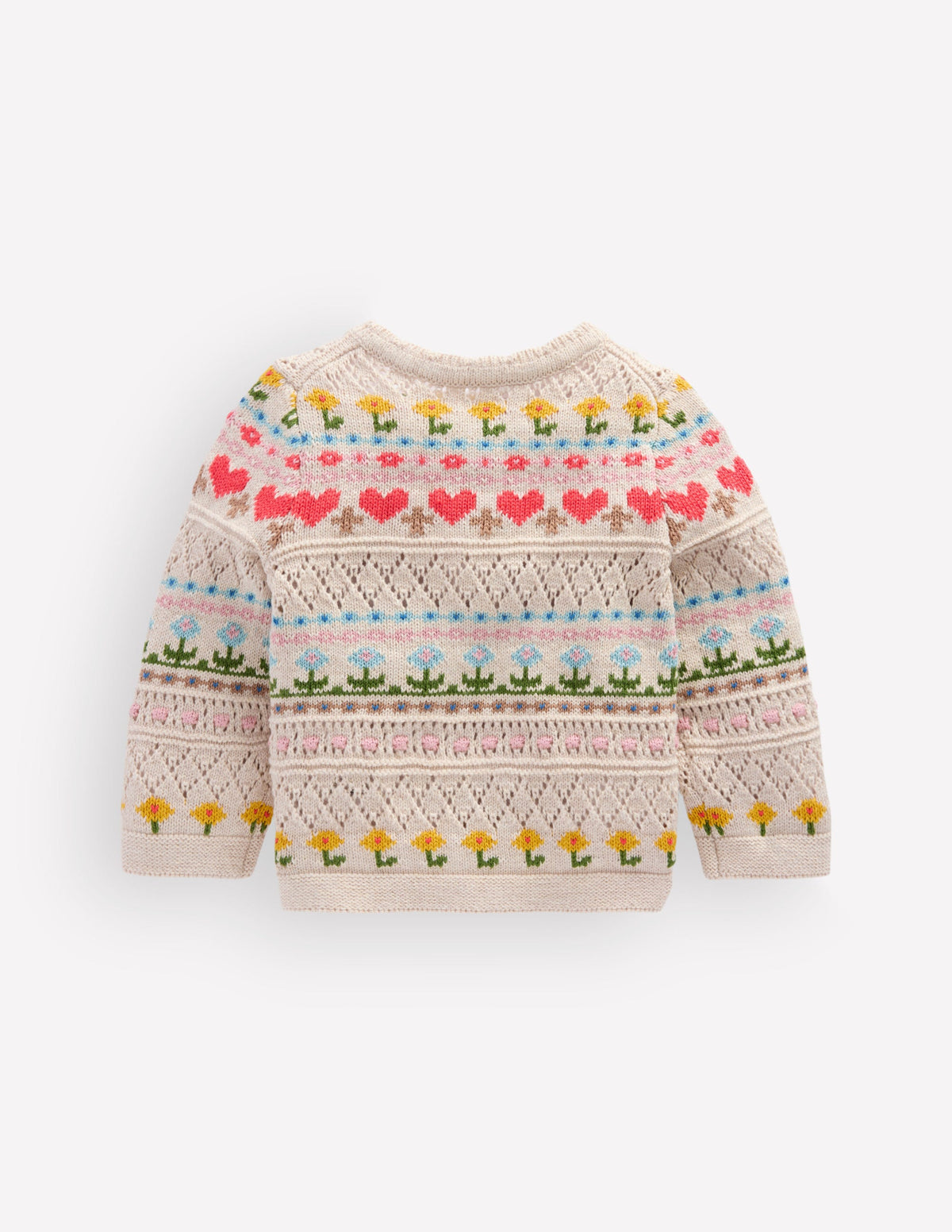 Cotton Fair Isle Cardigan-Oatmeal Marl Multi Flowers - Image 2