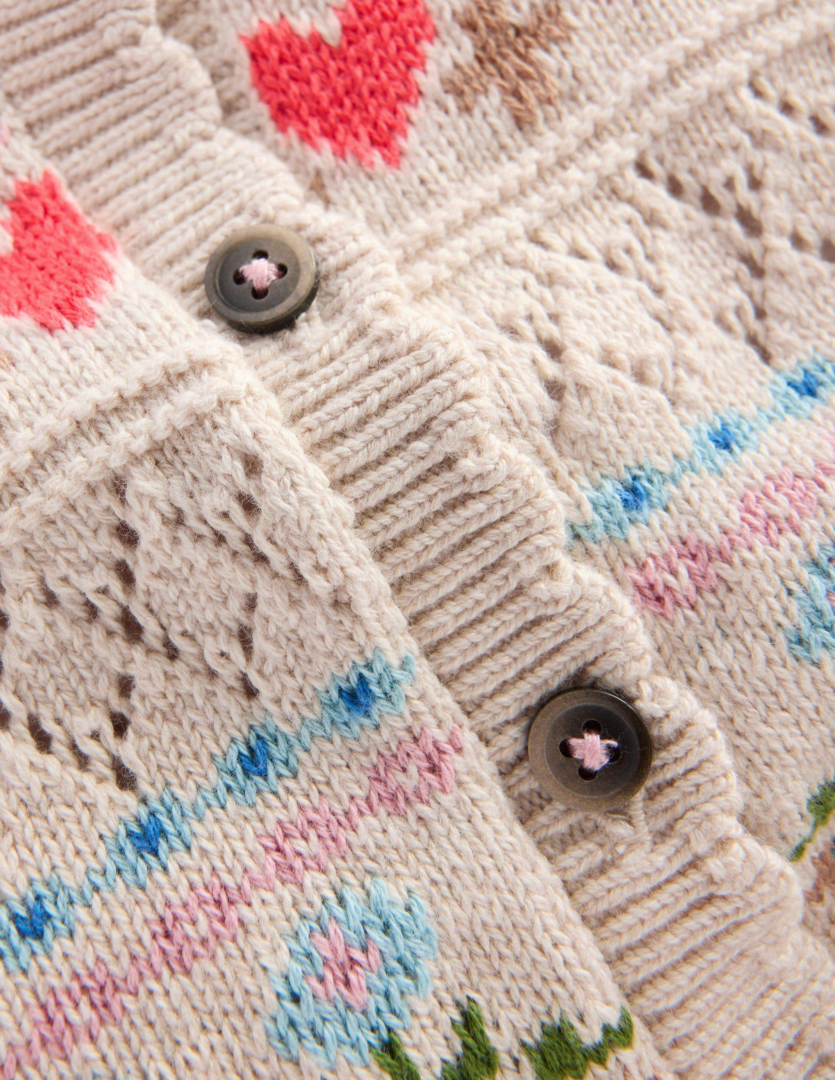 Cotton Fair Isle Cardigan-Oatmeal Marl Multi Flowers-3