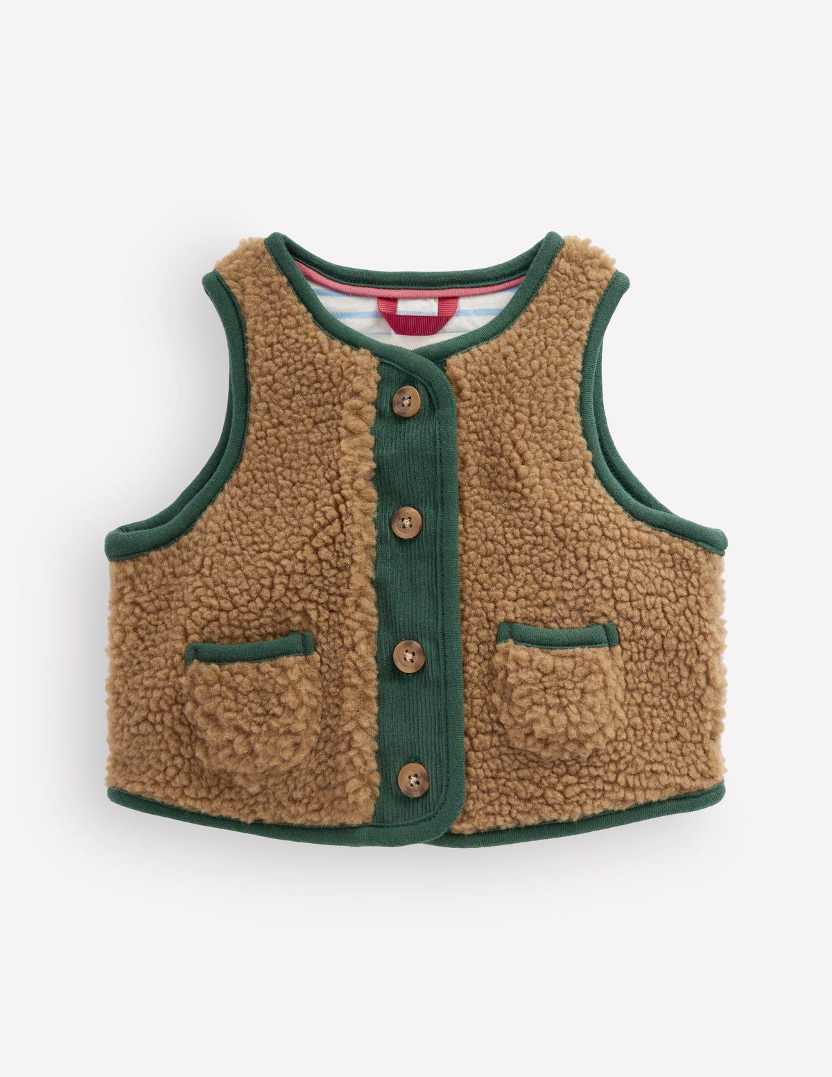 Plain Borg Gilet-Brown and Dark Green - Image 1