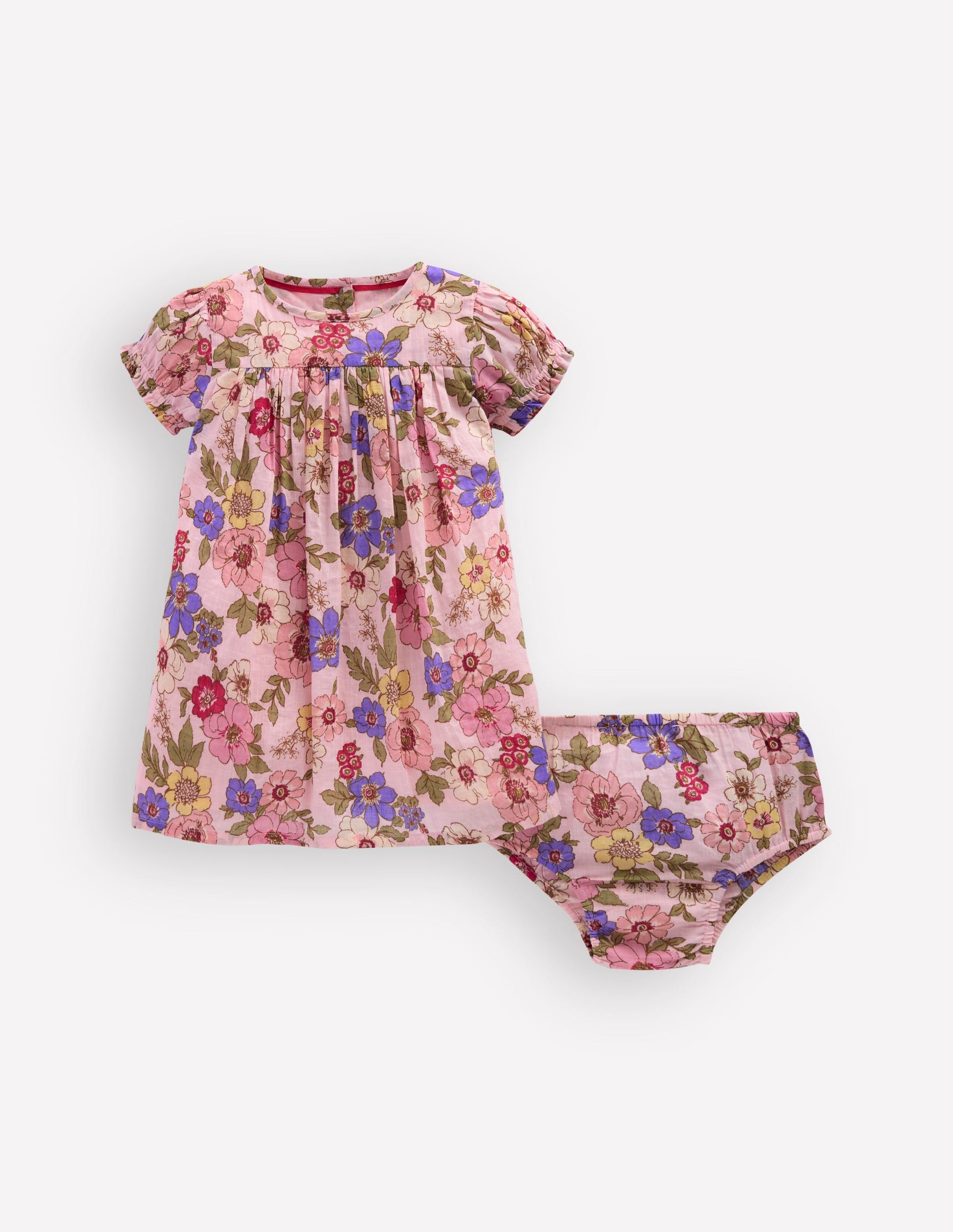 Gathered Woven Dress-Mid Pink Floral-1