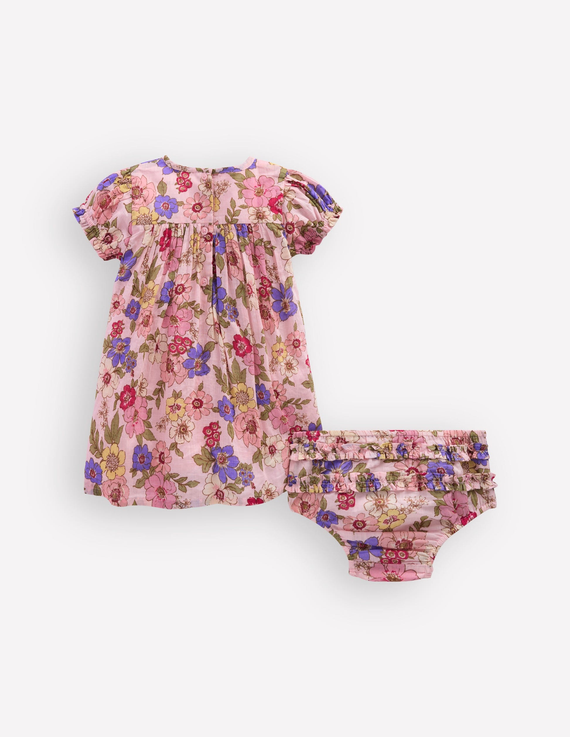 Gathered Woven Dress-Mid Pink Floral-2