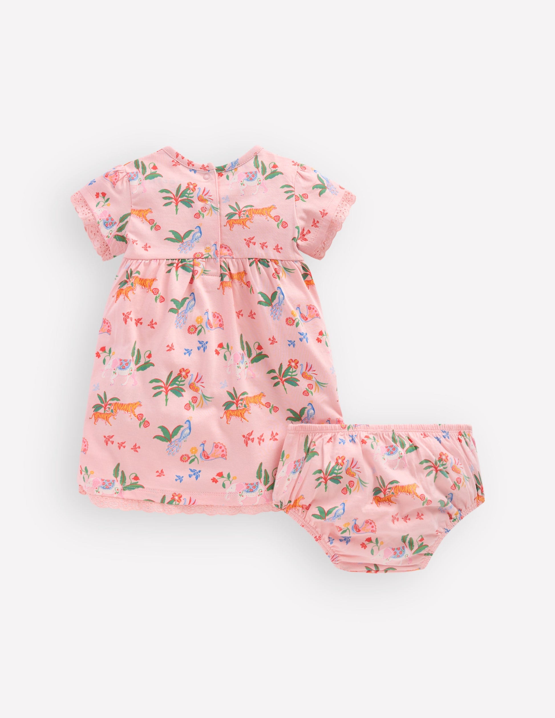 Broderie Trim Jersey Dress-Pink Tropical Animals-2