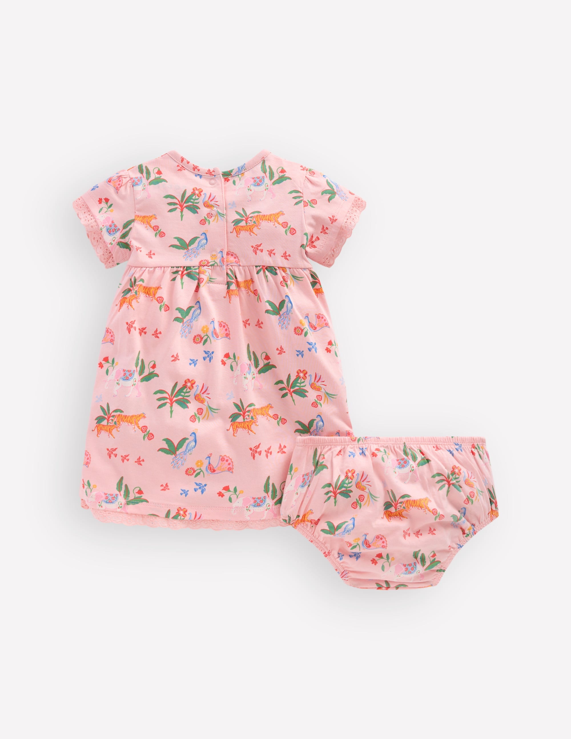 Broderie Trim Jersey Dress-Pink Tropical Animals - Image 2