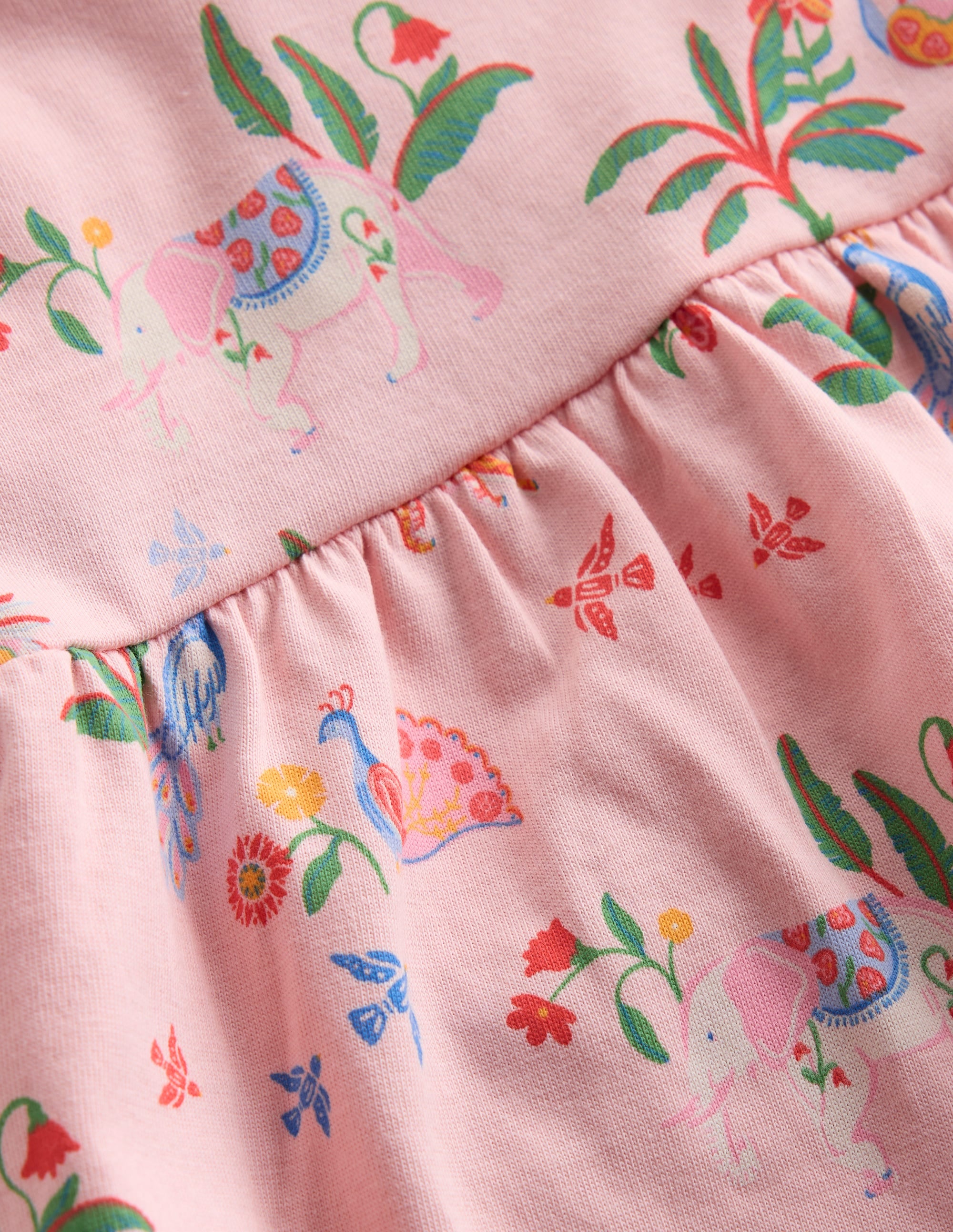 Broderie Trim Jersey Dress-Pink Tropical Animals - Image 3