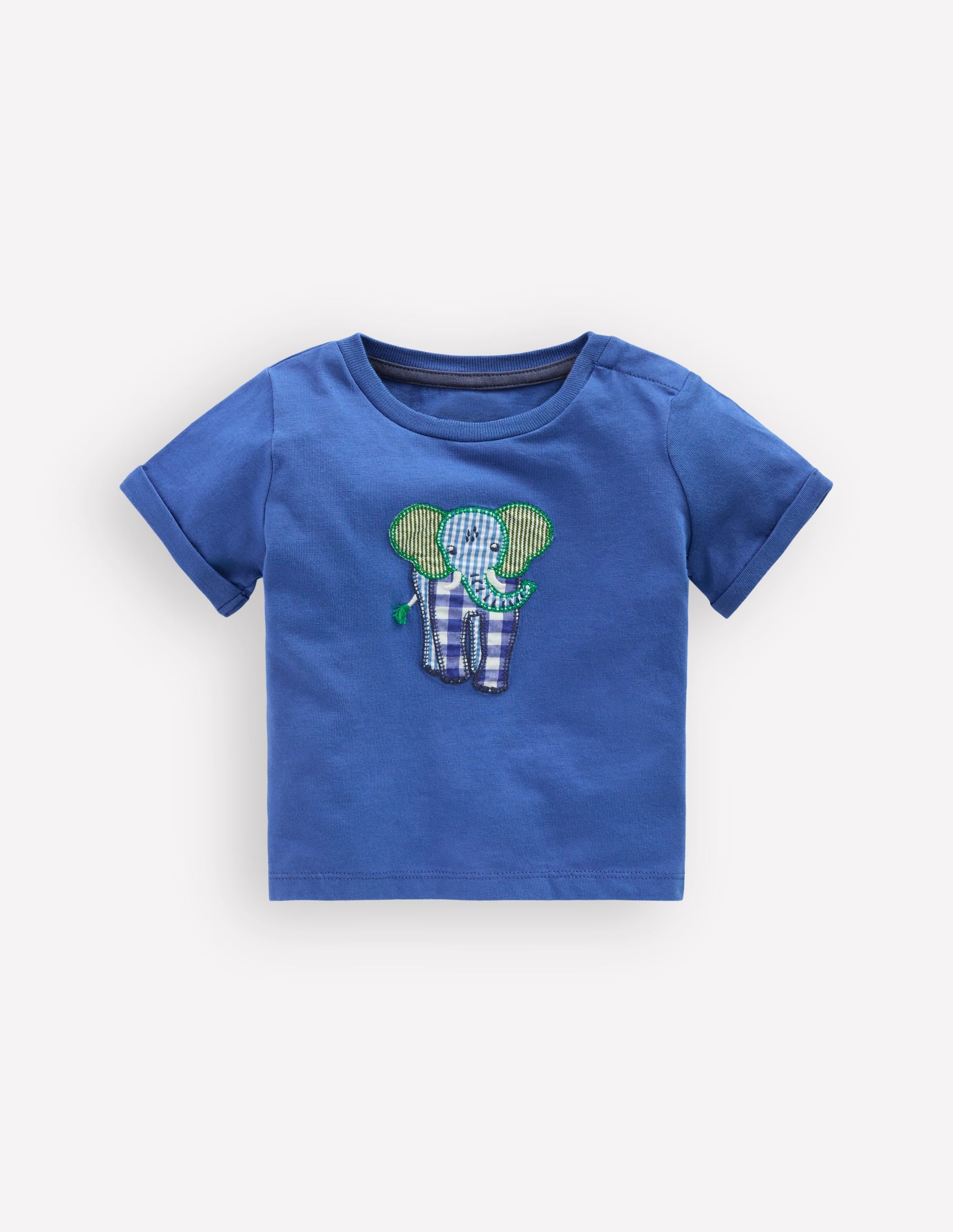 Short Sleeve Logo T-Shirt-Blue Elephant Patchwork - Image 1