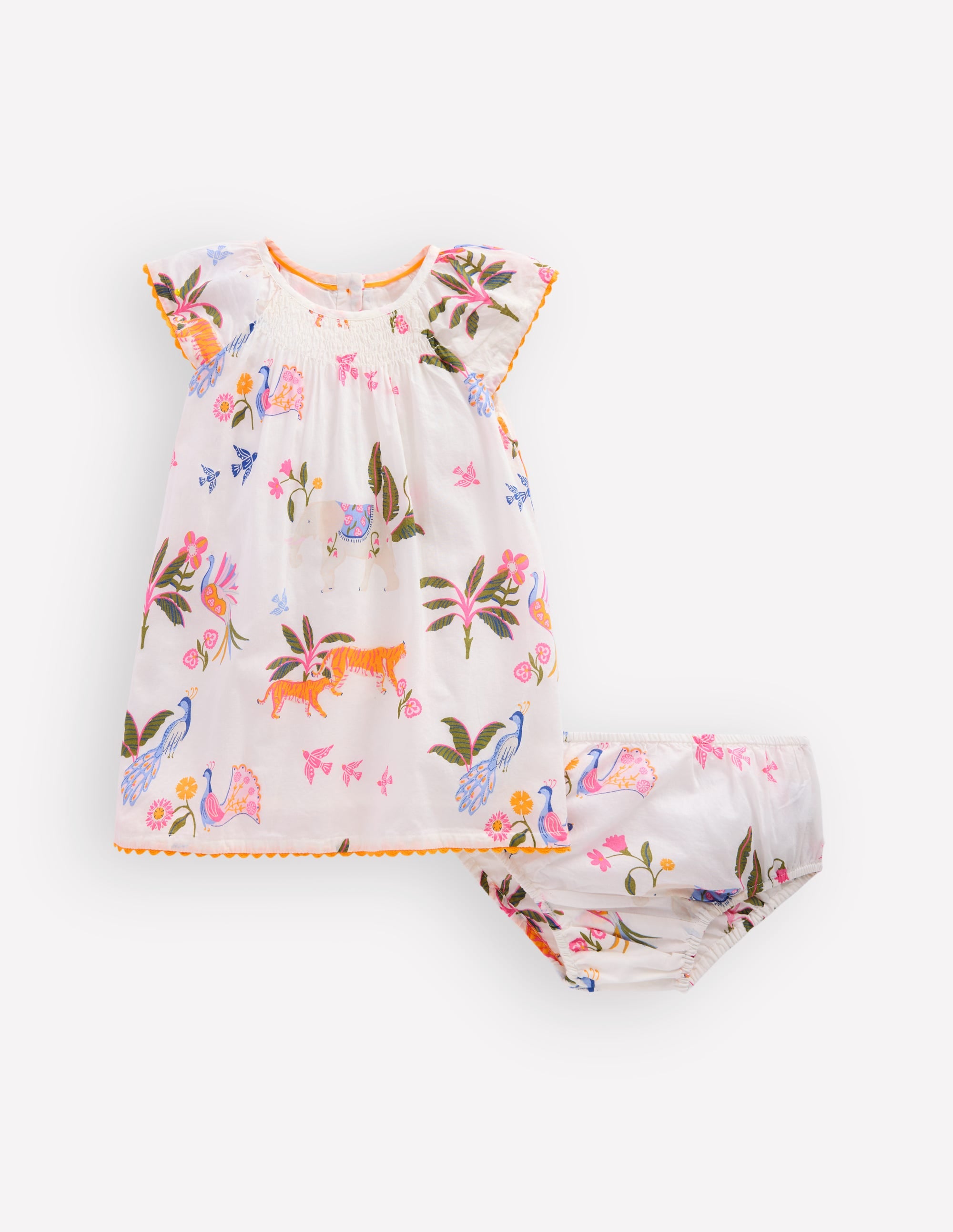 Floaty Shirred Dress-Ivory Jungle Animals - Image 1