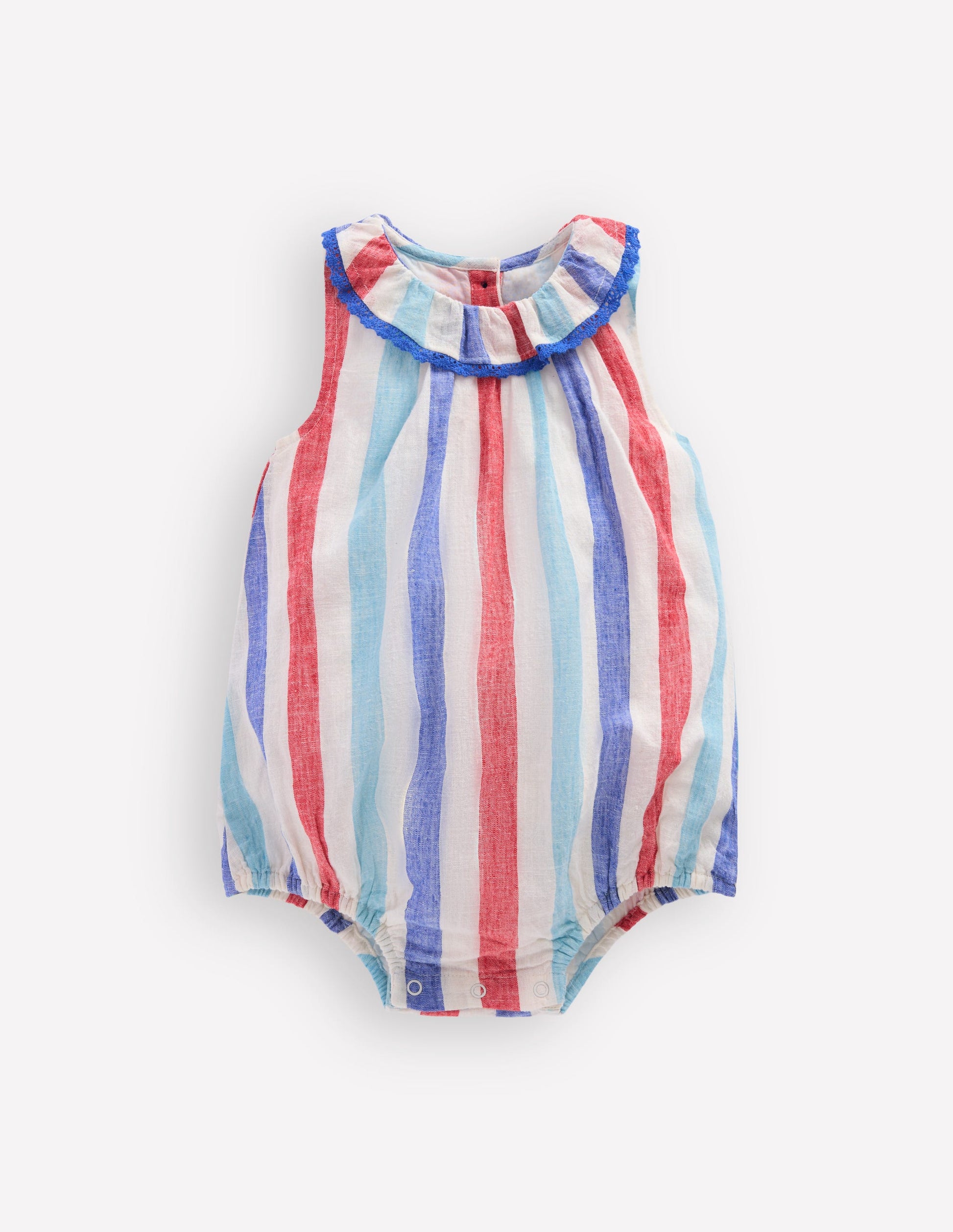 Frill Neck Bubble Romper-Red and Blue Multi Stripe-2