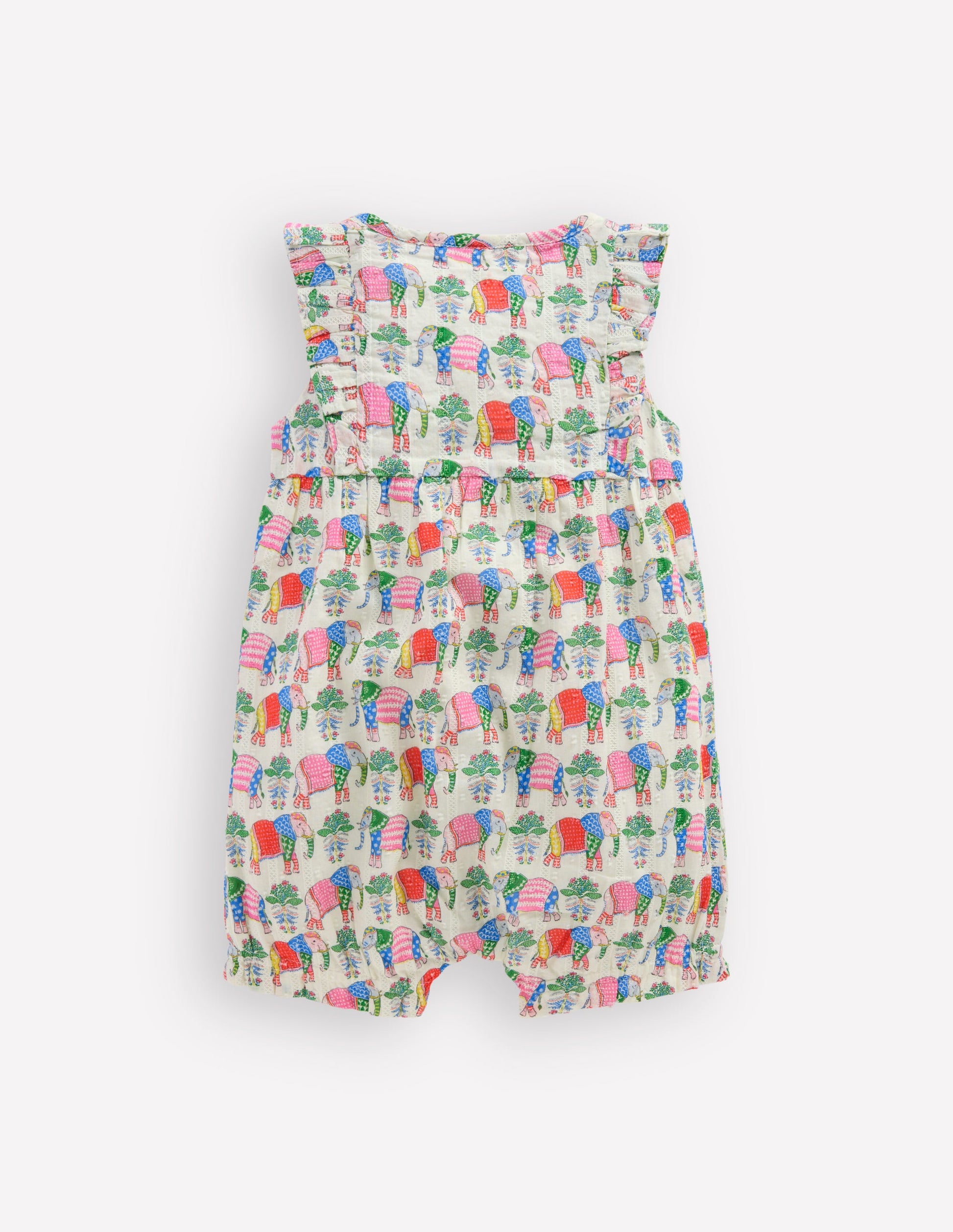 Short Frill Bubble Romper-Multi Elephant Woodblock-2