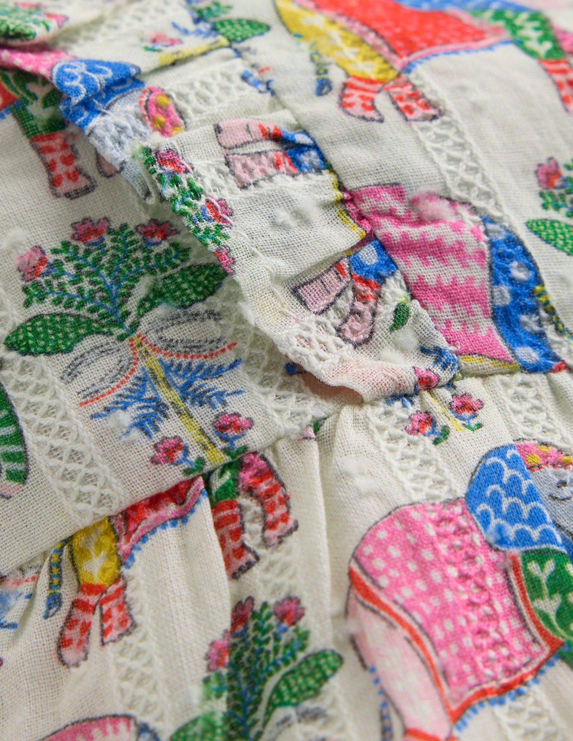 Short Frill Bubble Romper-Multi Elephant Woodblock-3