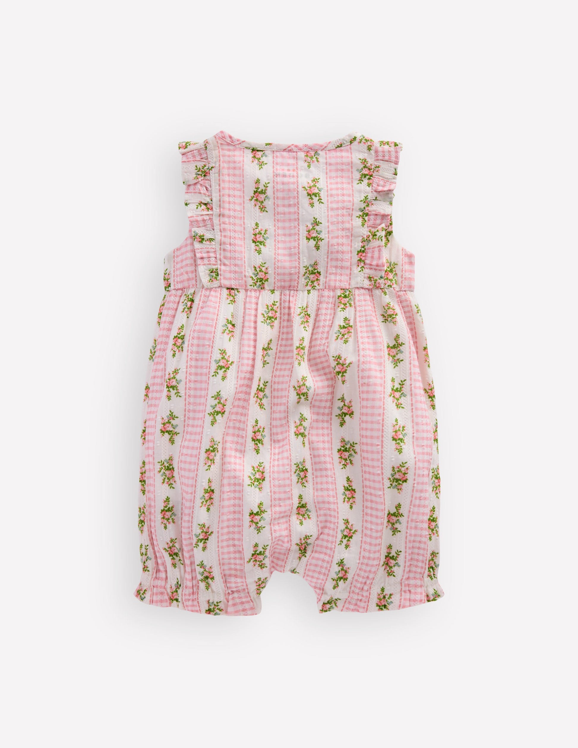 Short Frill Bubble Romper-Pink Gingham Floral-3