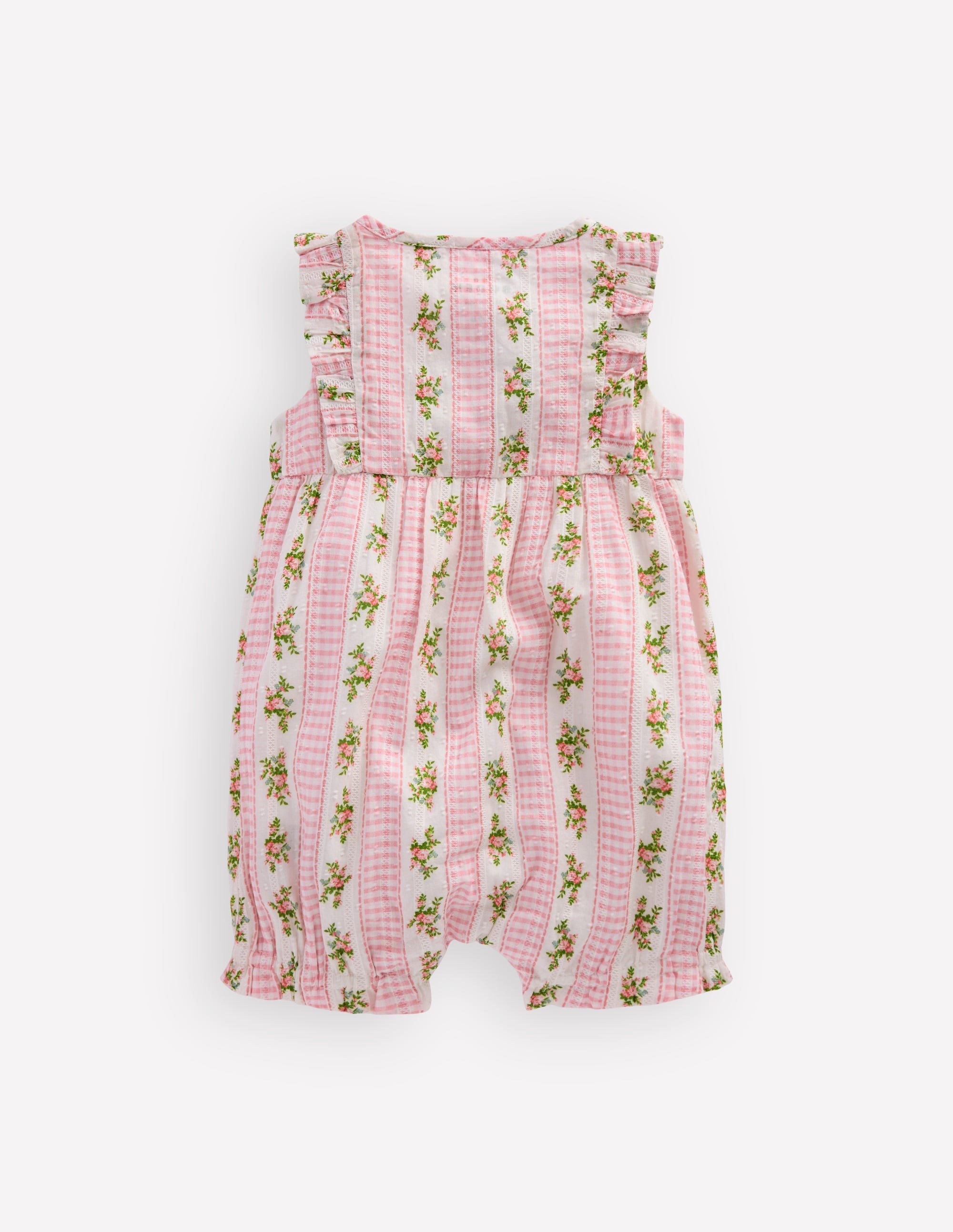 Short Frill Bubble Romper-Pink Gingham Floral - Image 2