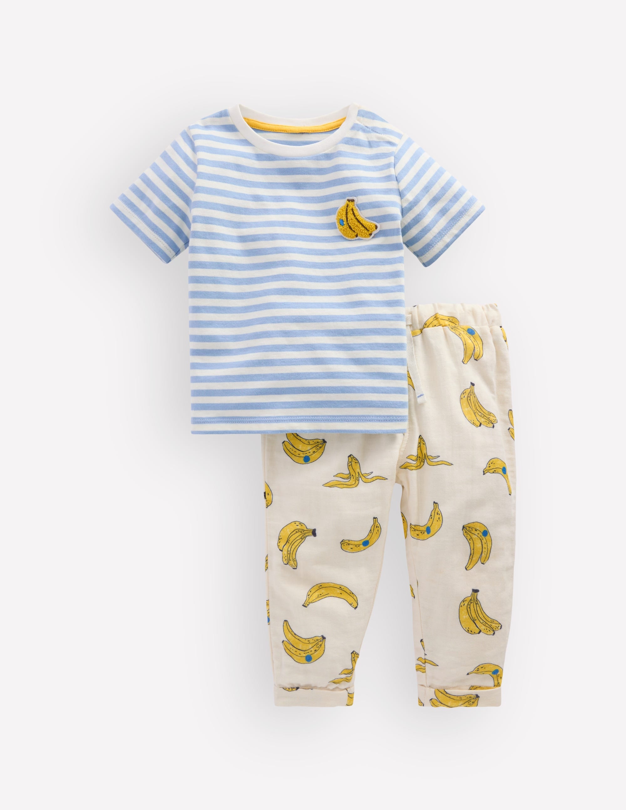 Logo Jersey Woven Play Set-Ivory and Blue Stripe Bananas - Image 1