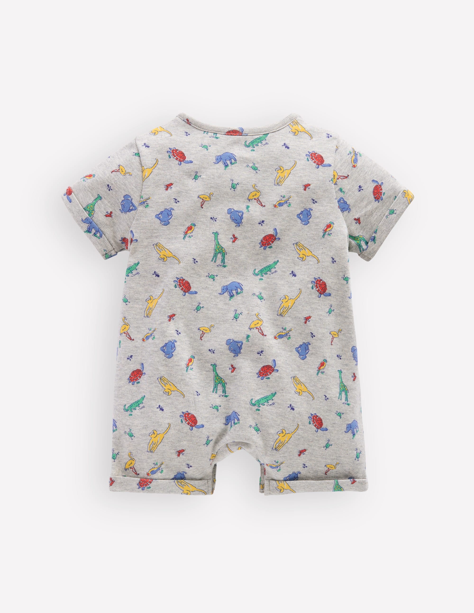 Short Sleeve Jersey Romper-Grey Marl Jungle Animals - Image 2