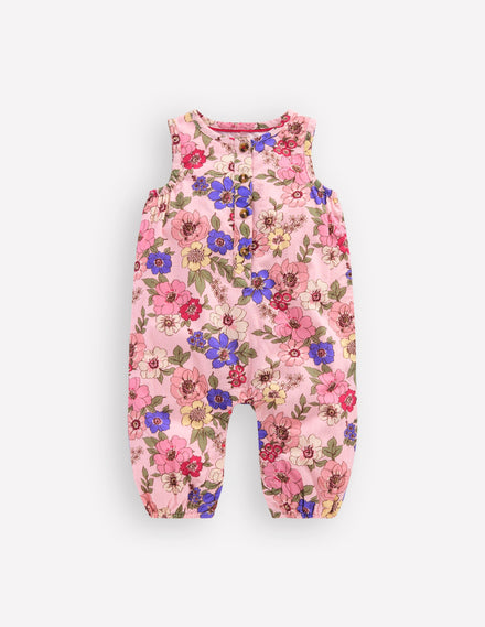 Girls Button Down Romper-Mid Pink Floral