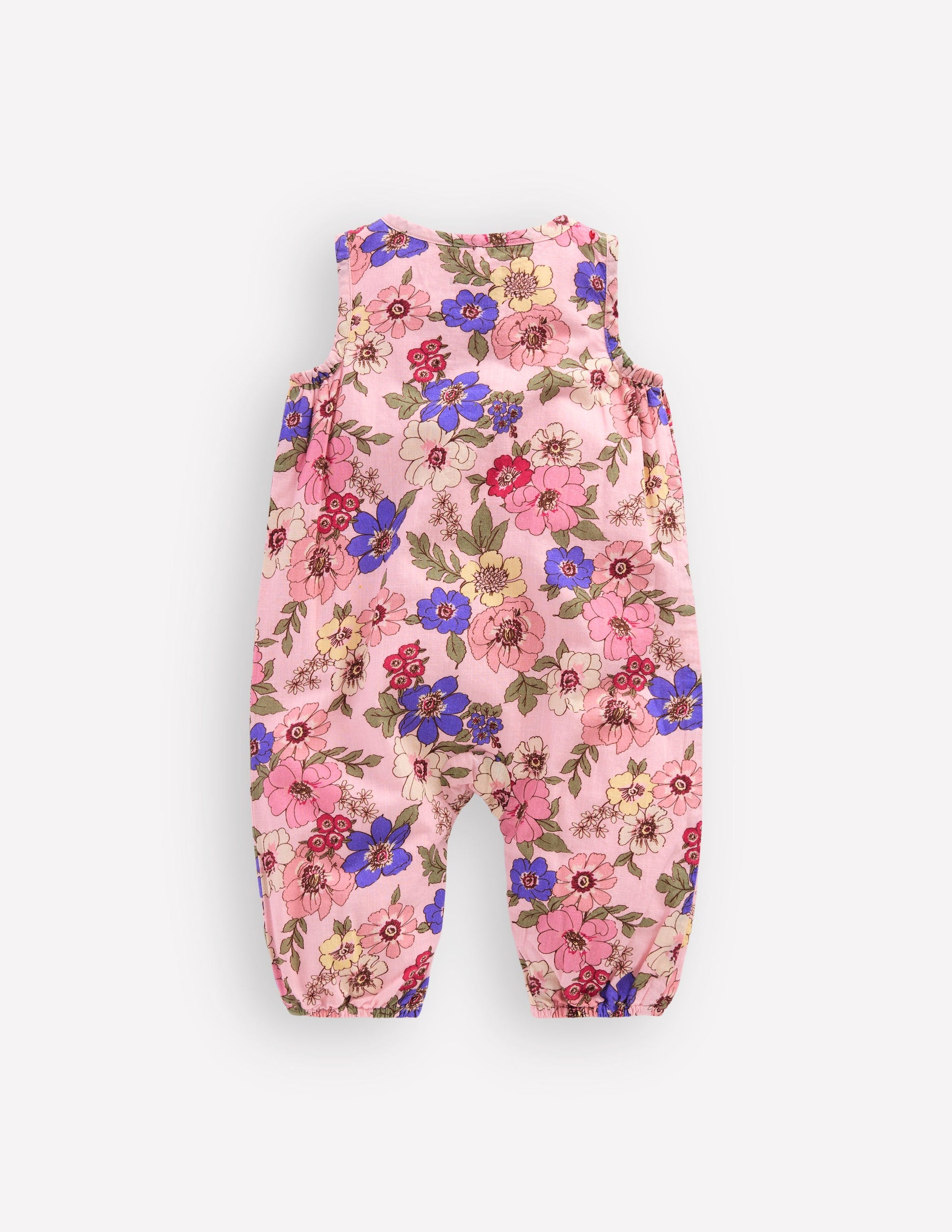 Girls Button Down Romper-Mid Pink Floral-2
