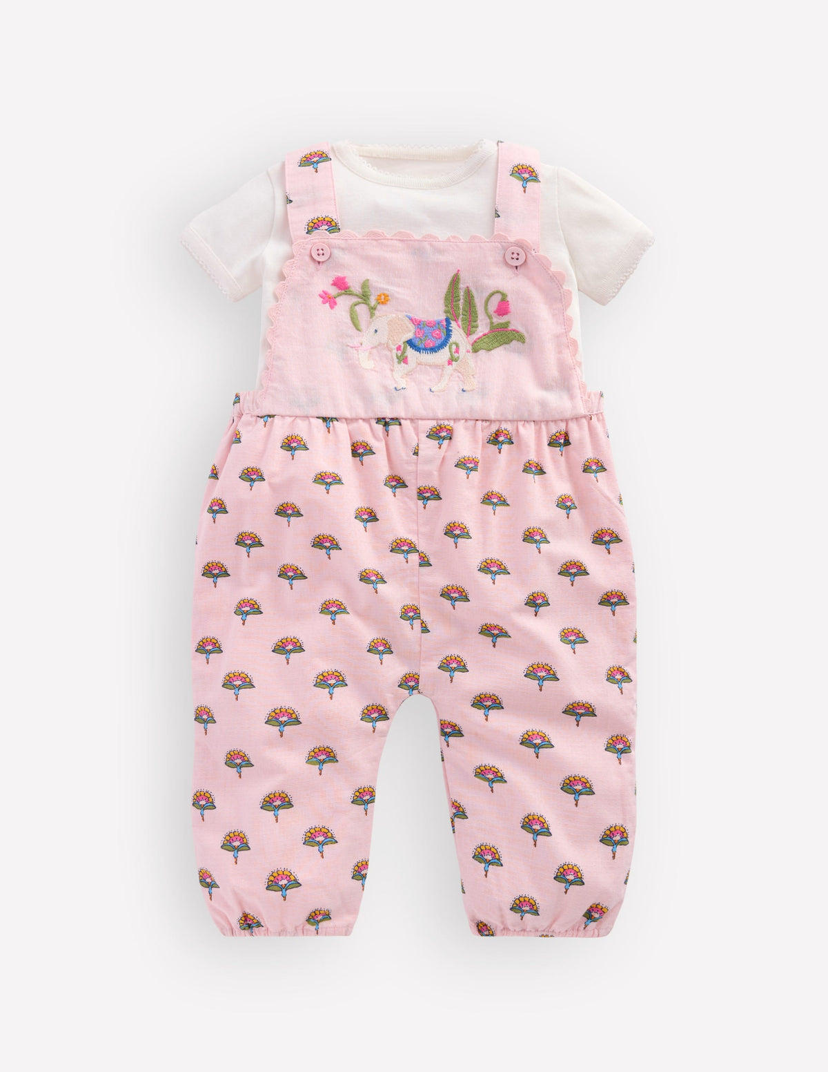 Embroidered Romper Set-Pink Elephant - Image 1