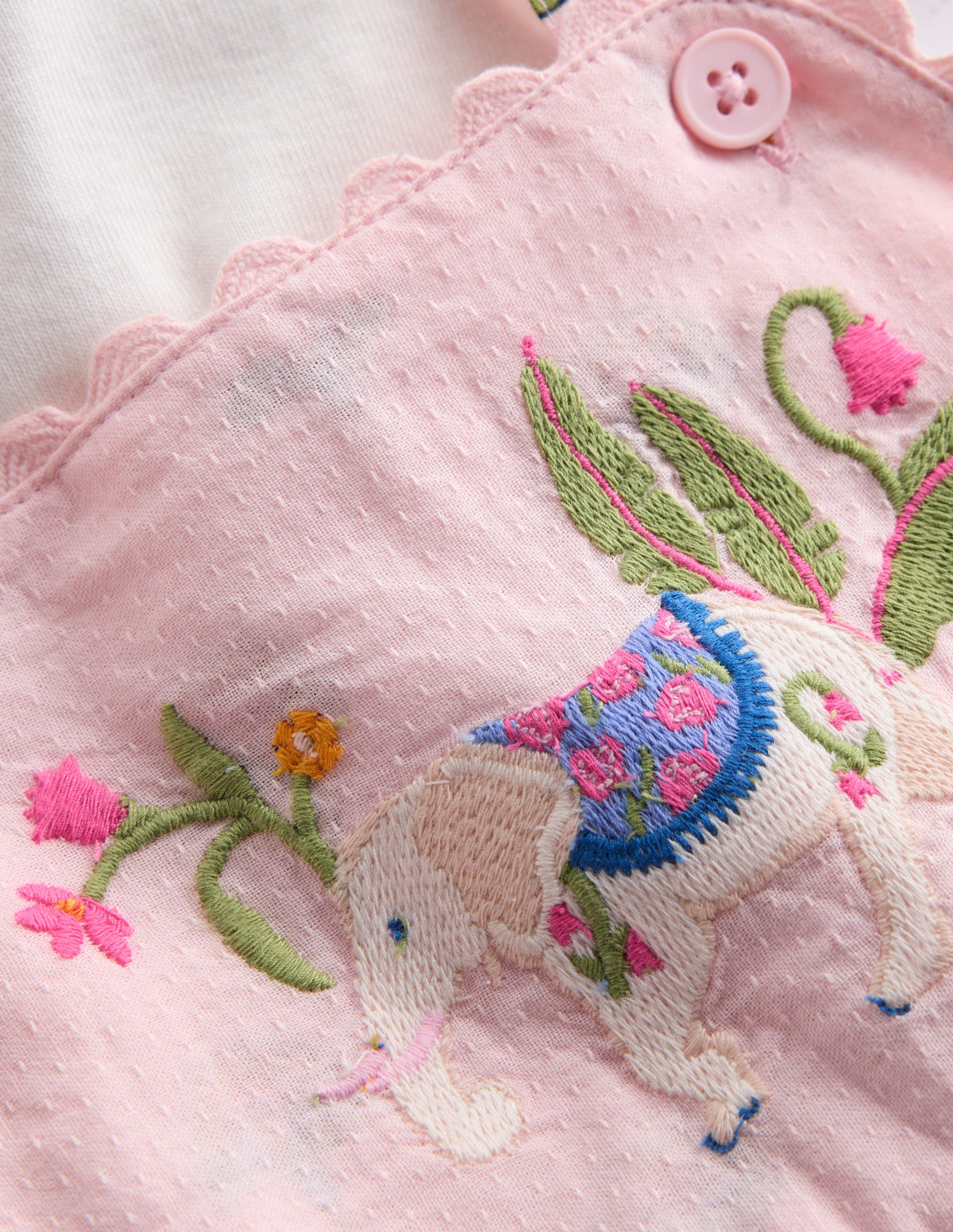 Embroidered Romper Set-Pink Elephant - Image 3