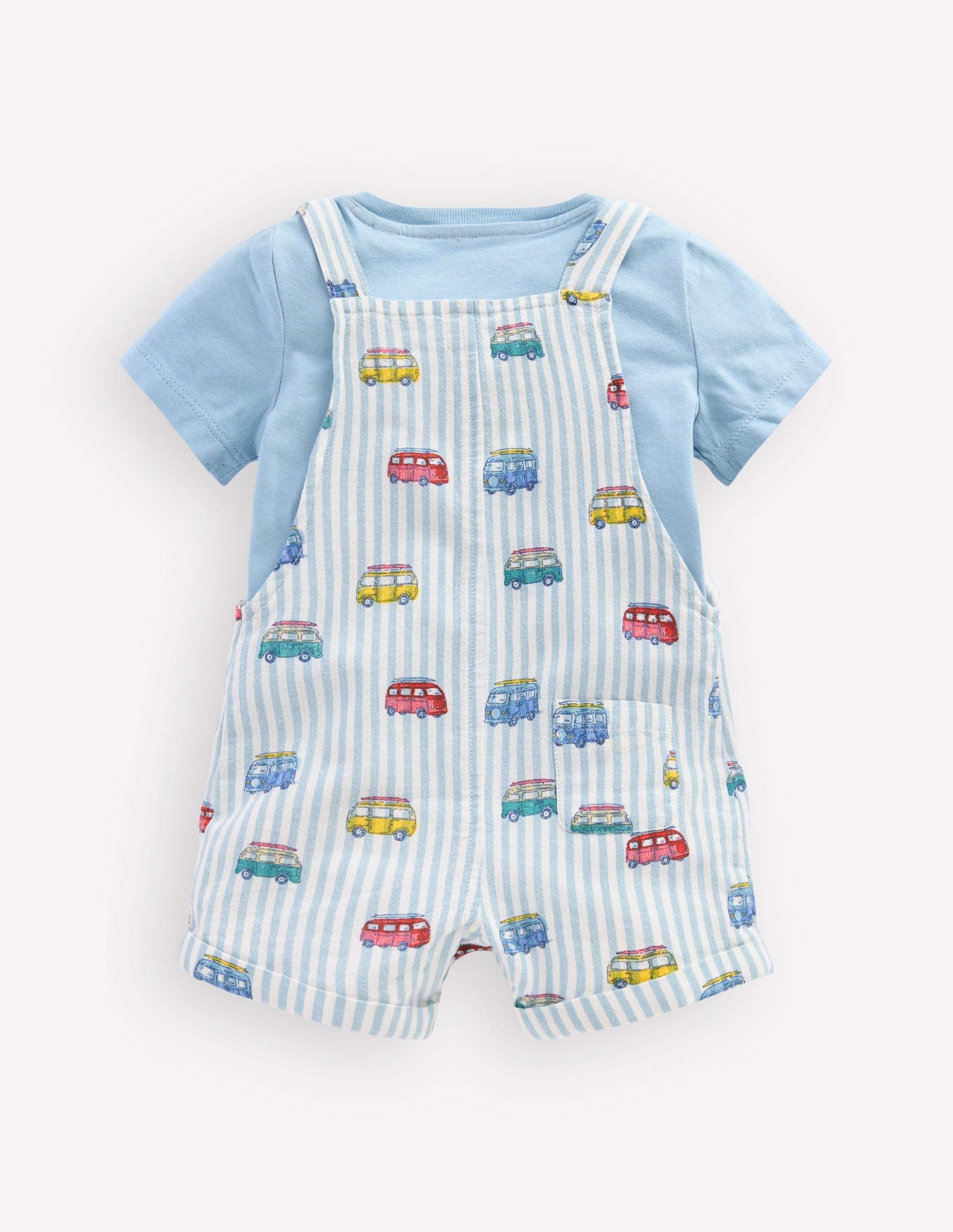 Short Woven Overalls Set-Silver Lake Blue Camper Vans-2