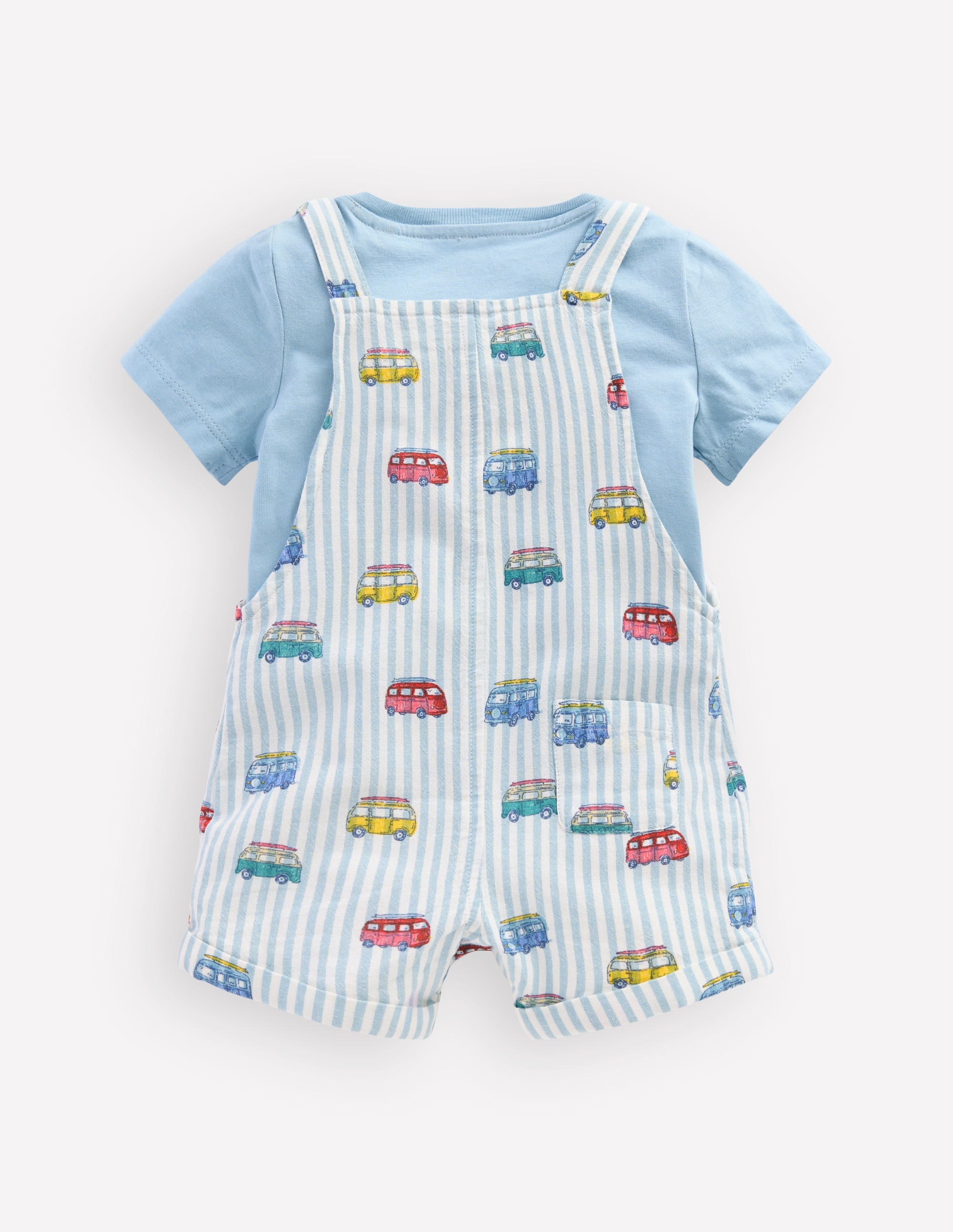 Short Woven Overalls Set-Silver Lake Blue Camper Vans - Image 2