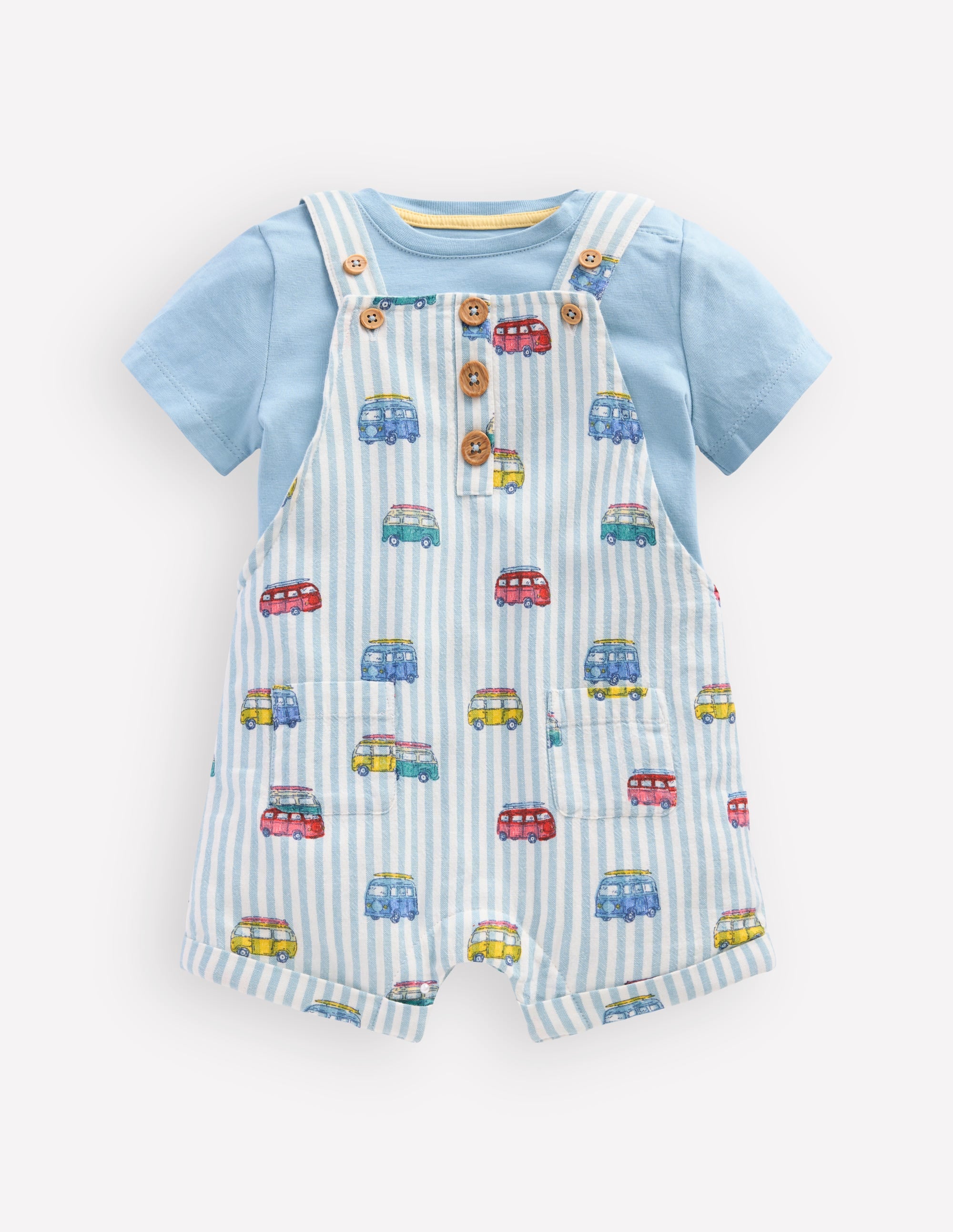 Short Woven Overalls Set-Silver Lake Blue Camper Vans - Image 1