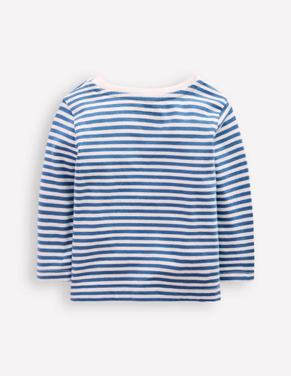 Long Sleeve Appliqué T-Shirt-Blue Stripe Tractors-2