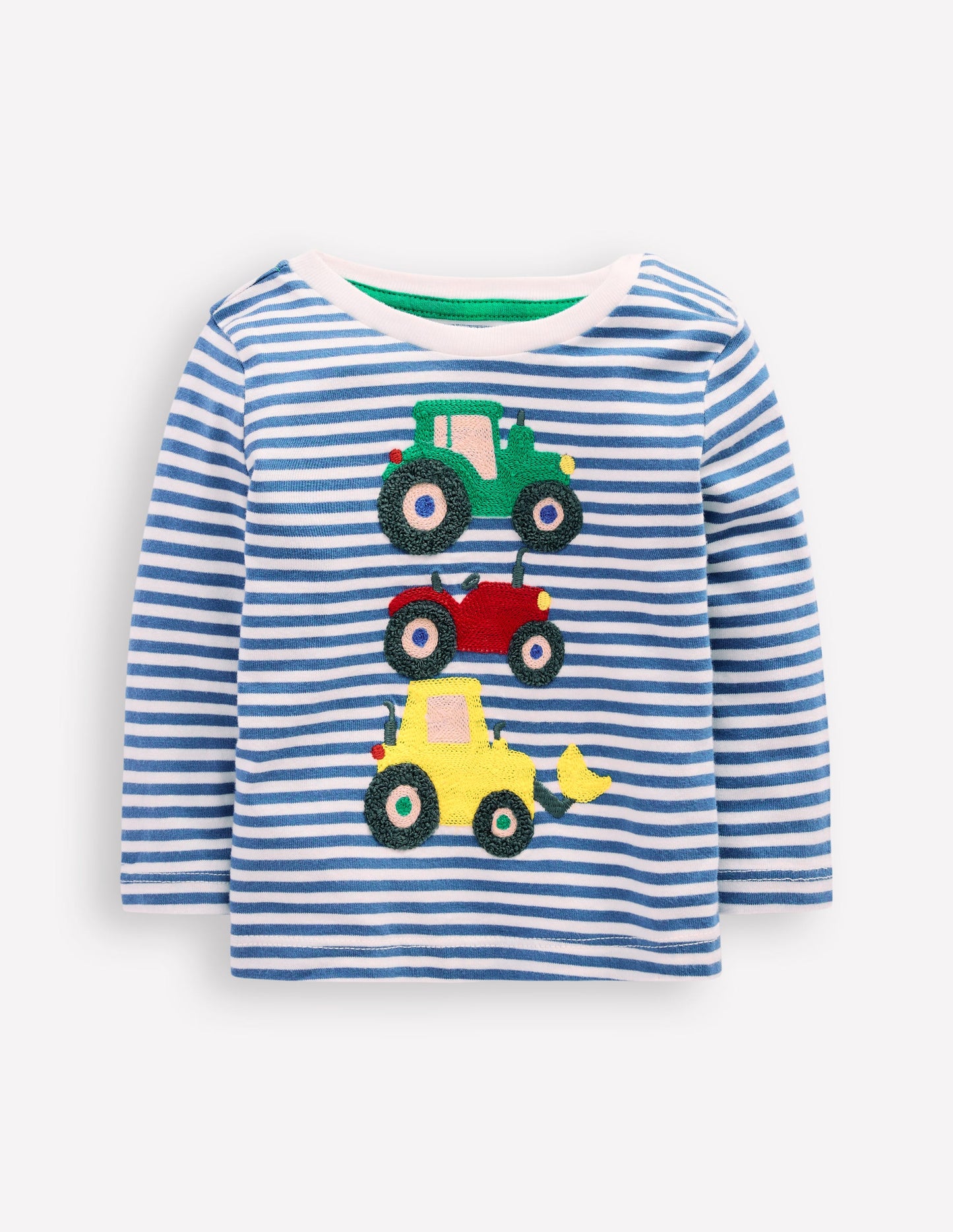Long Sleeve Appliqué T-Shirt-Blue Stripe Tractors