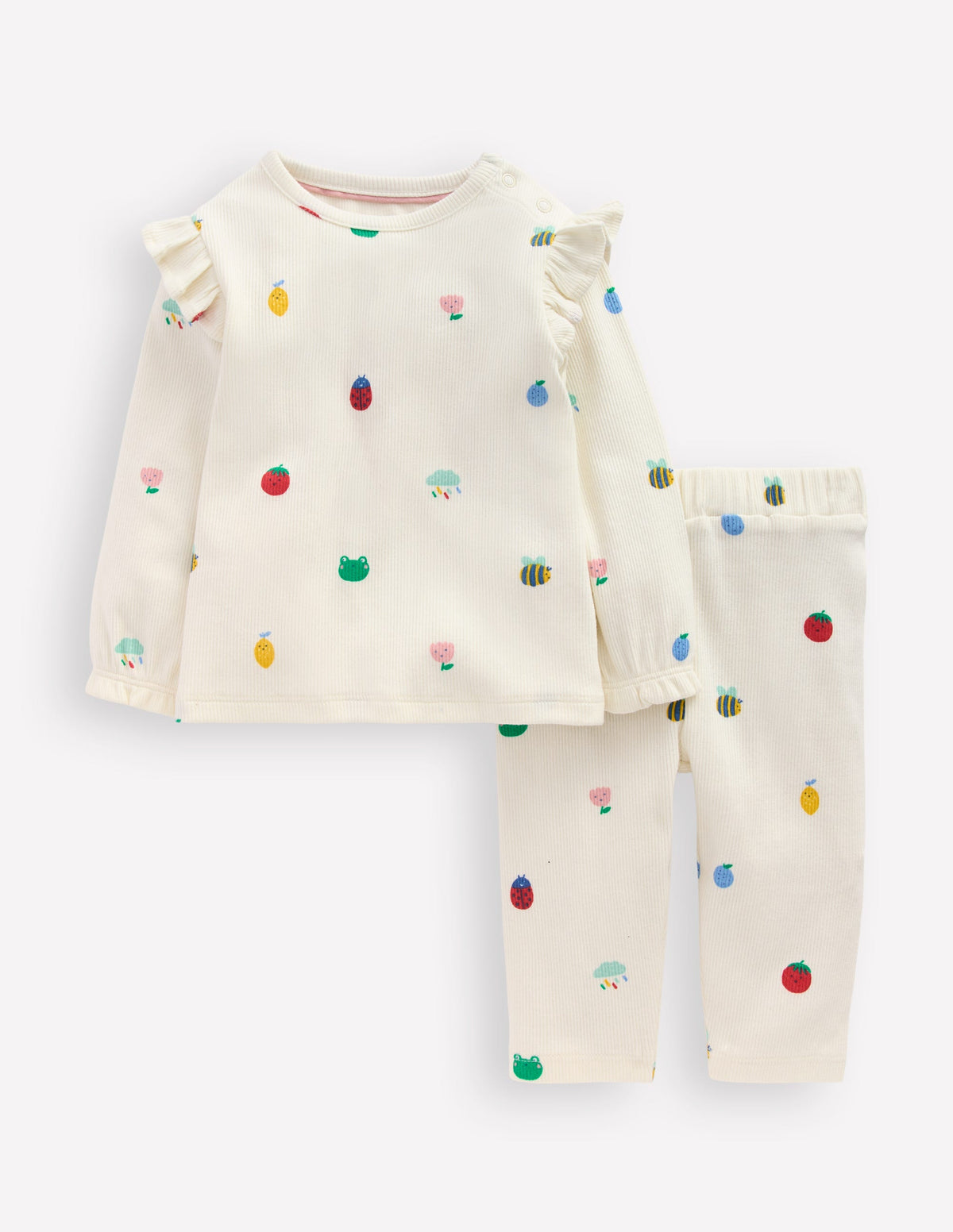 Ribbed Jersey Play Set-Soft Ivory Spring Motifs - Image 1