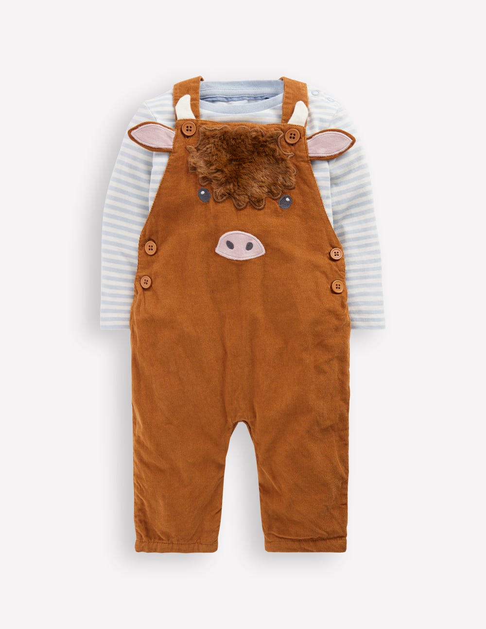 Novelty Cord Overalls Set-Brown Highland Cow